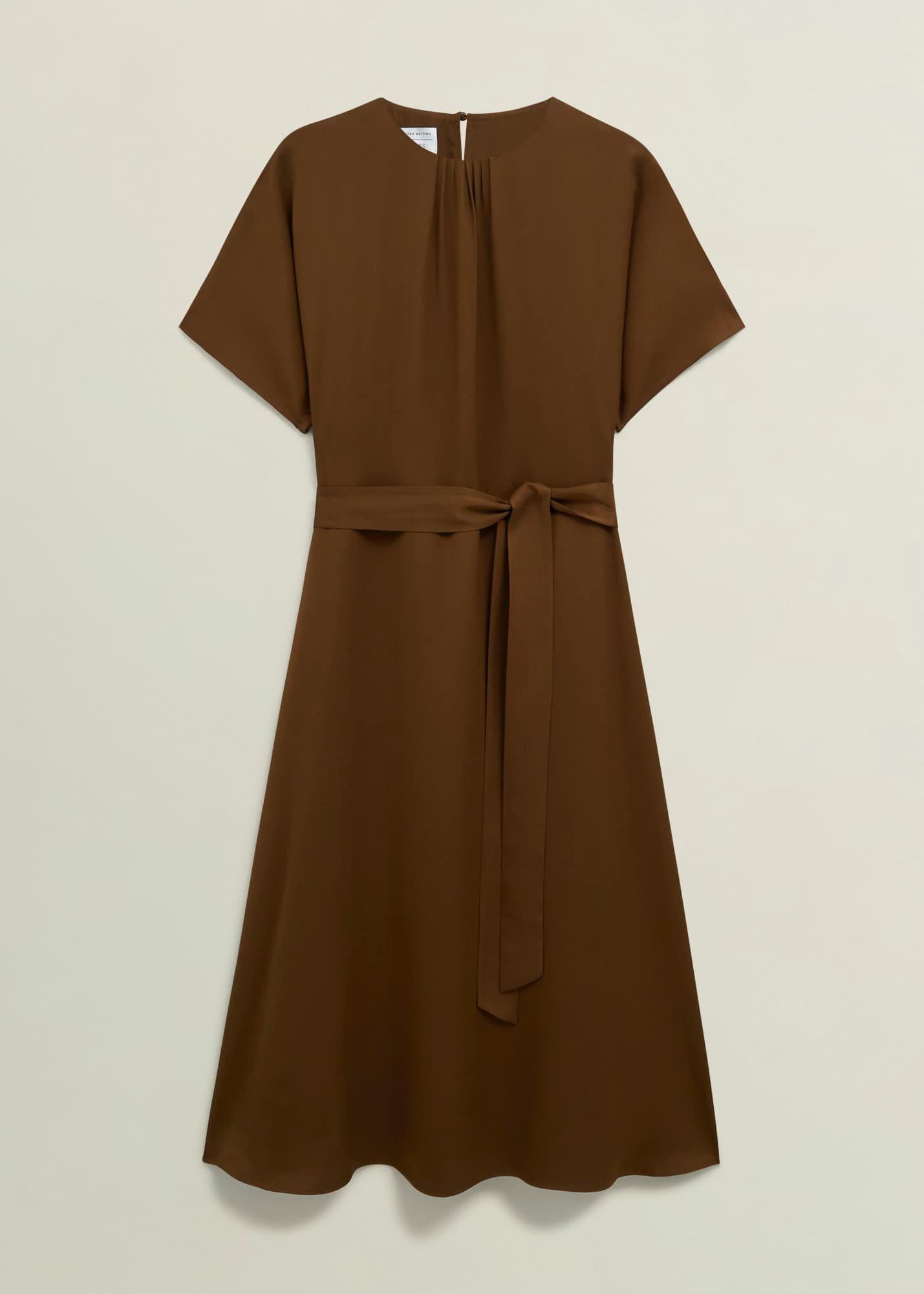 Darracott Tie Waist Midi Dress, Medlar Brown, hi-res
