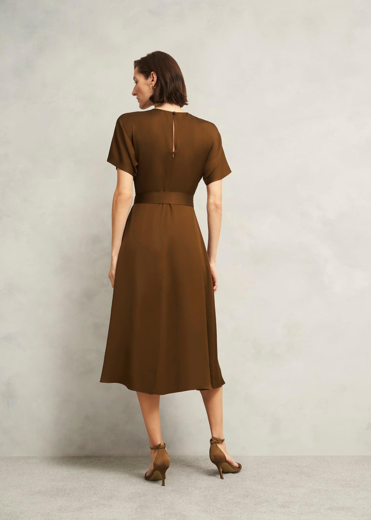 Darracott Tie Waist Midi Dress, Medlar Brown, hi-res