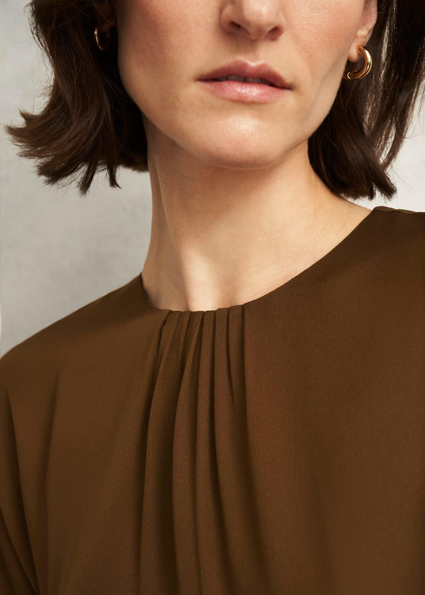 Darracott Tie Waist Midi Dress, Medlar Brown, hi-res