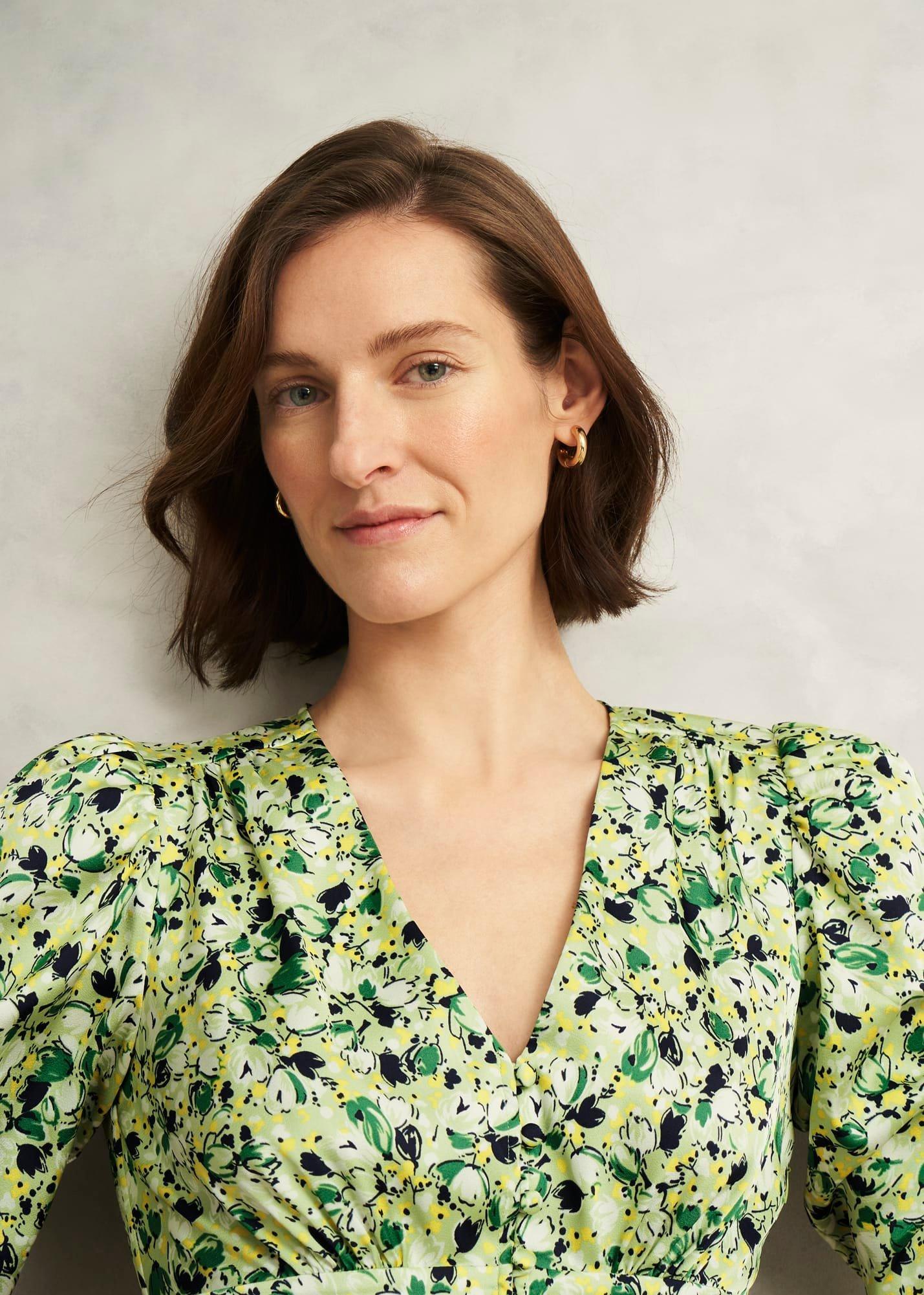 Ennerdale V Neck Midi Dress, Green Multi, hi-res