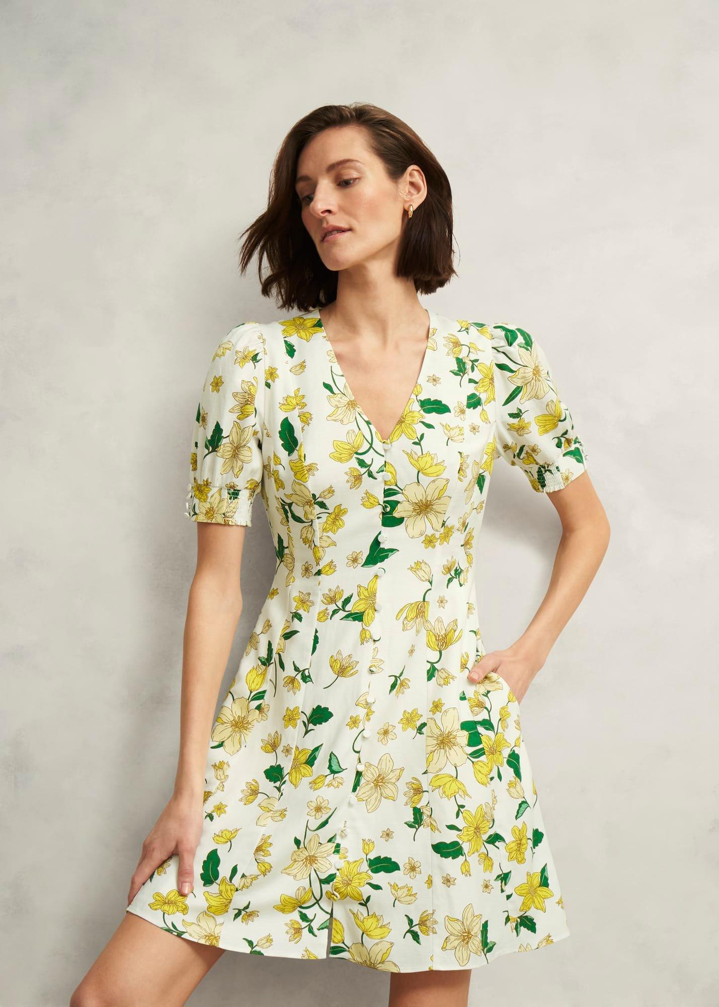 Coniston Floral Linen Blend Mini Dress, Ivory Multi, hi-res