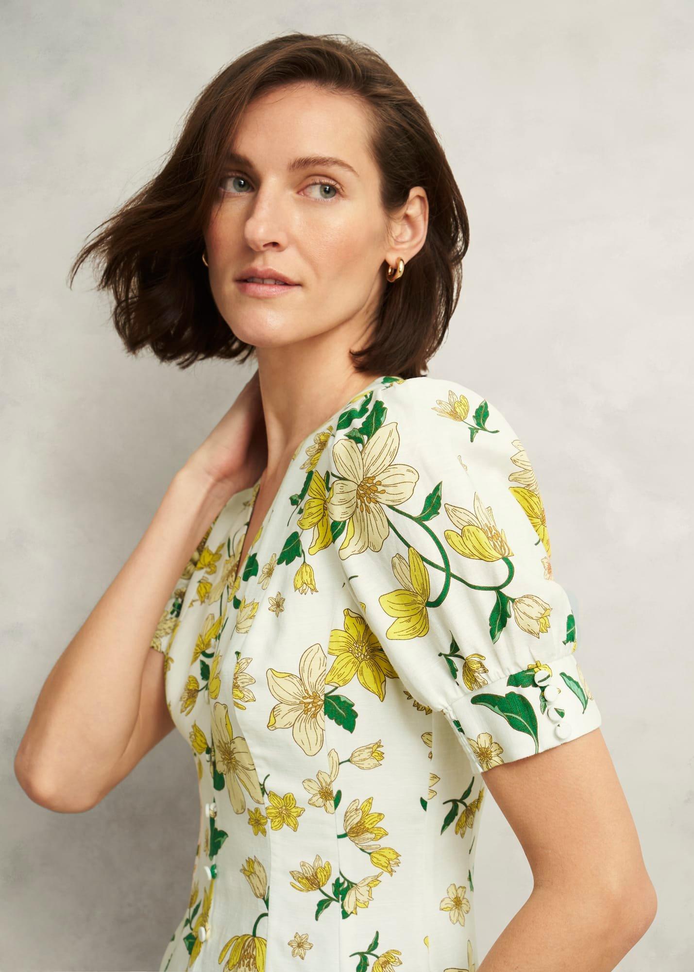 Coniston Floral Linen Blend Mini Dress, Ivory Multi, hi-res