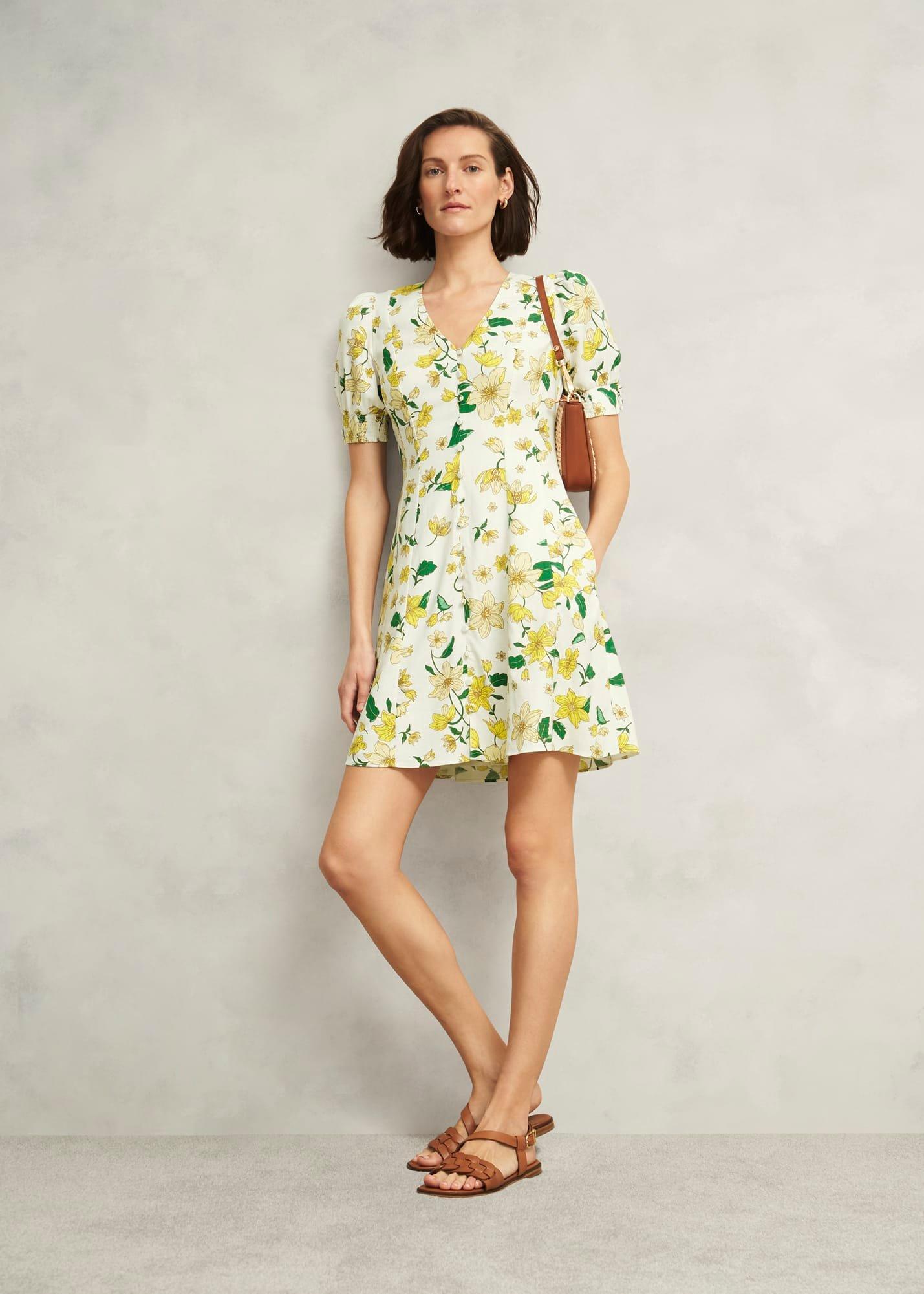 Coniston Floral Linen Blend Mini Dress, Ivory Multi, hi-res