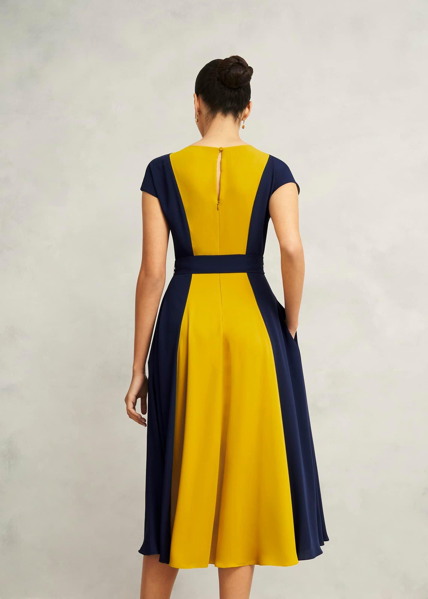 Petite Emery Tie Belted Dress, Navy Yellow, hi-res