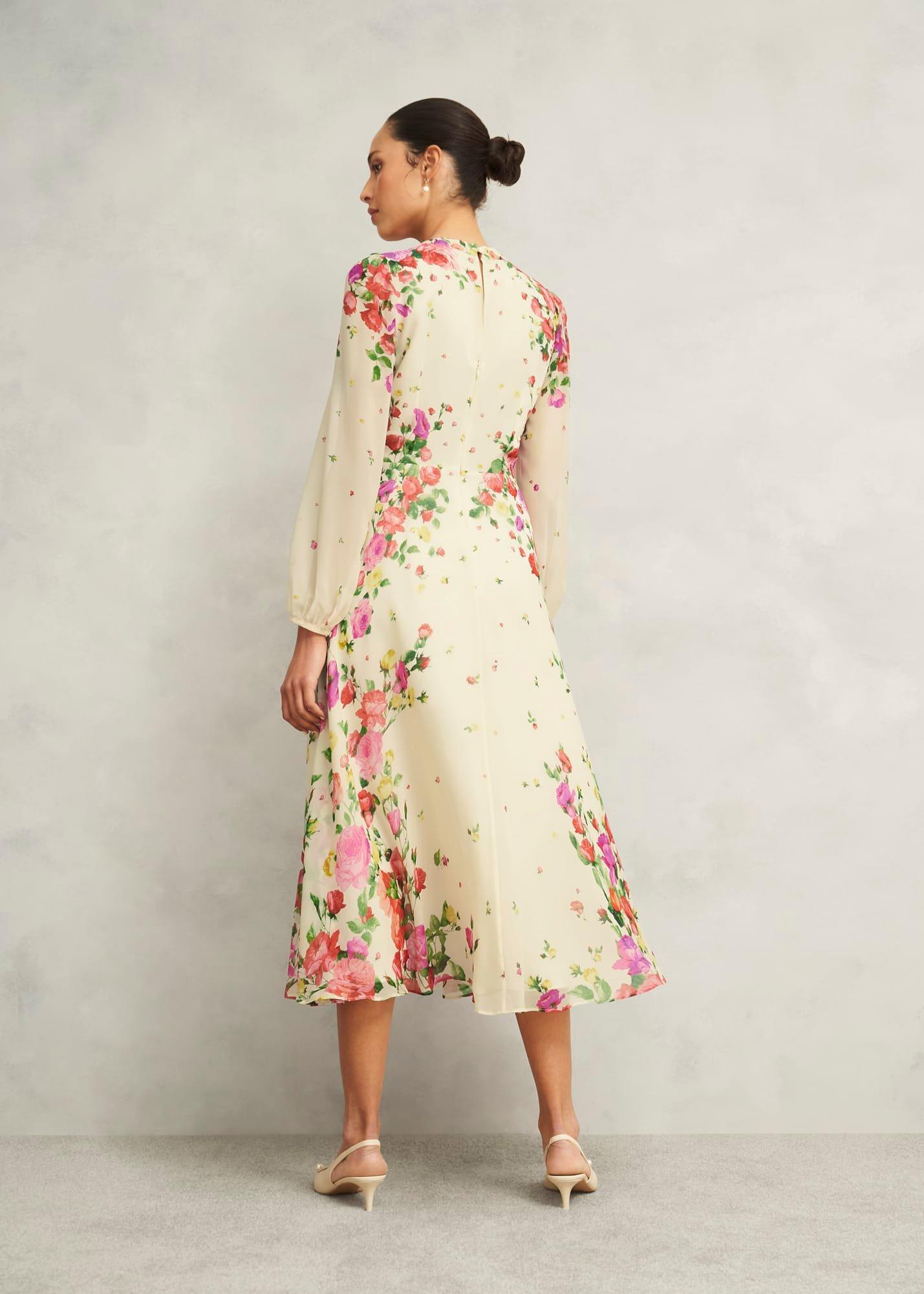 Eva Floral Silk Dress, Cream Multi, hi-res