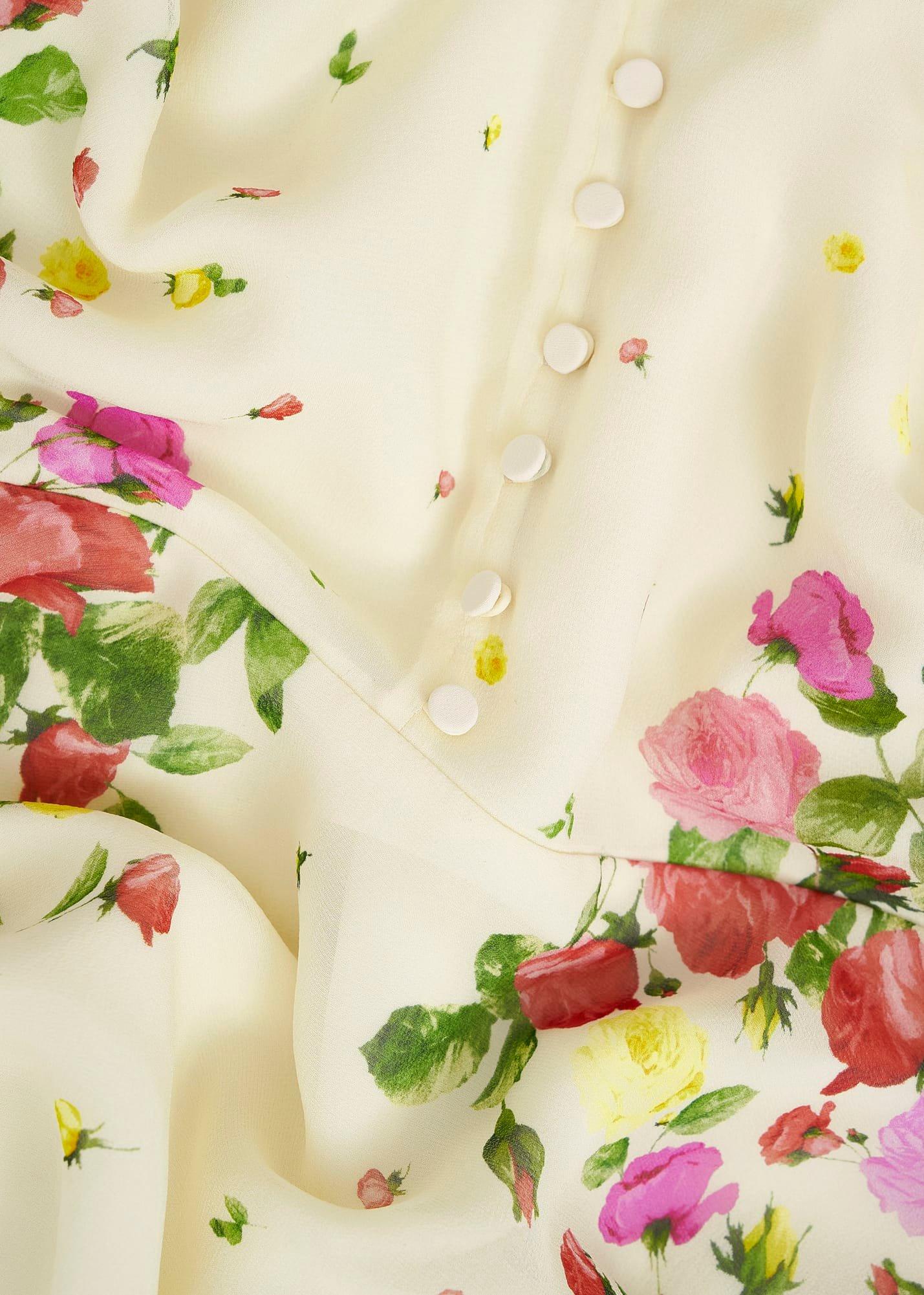 Eva Floral Silk Dress, Cream Multi, hi-res