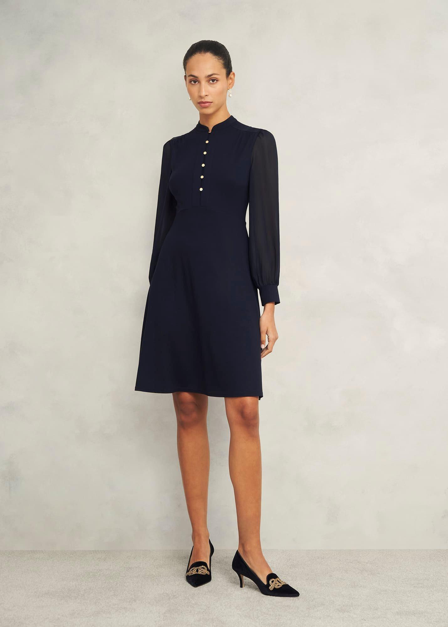 Liberty Jersey Dress, Hobbs Navy, hi-res