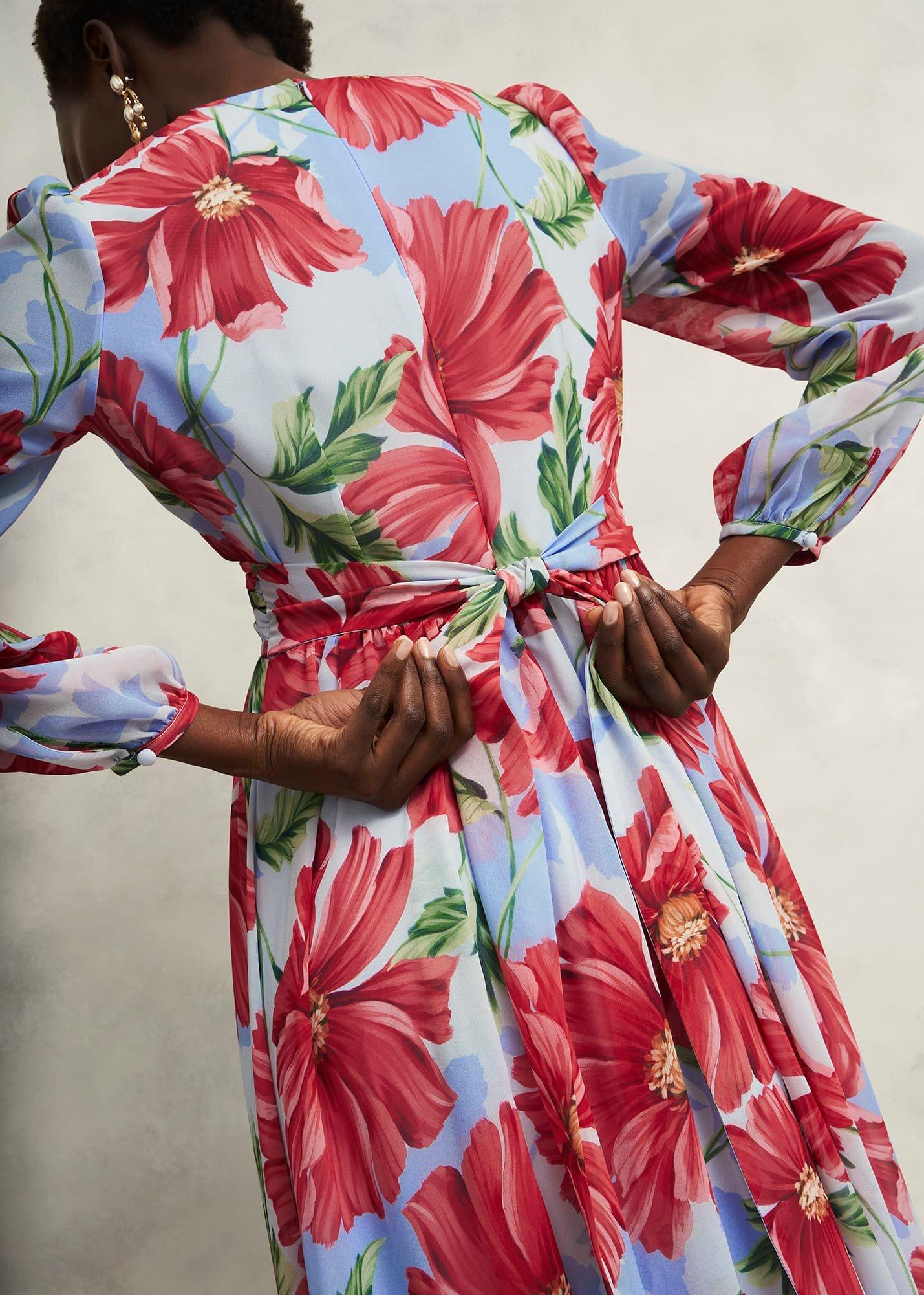 Amelie Twist Detail Dress, Blue Red, hi-res