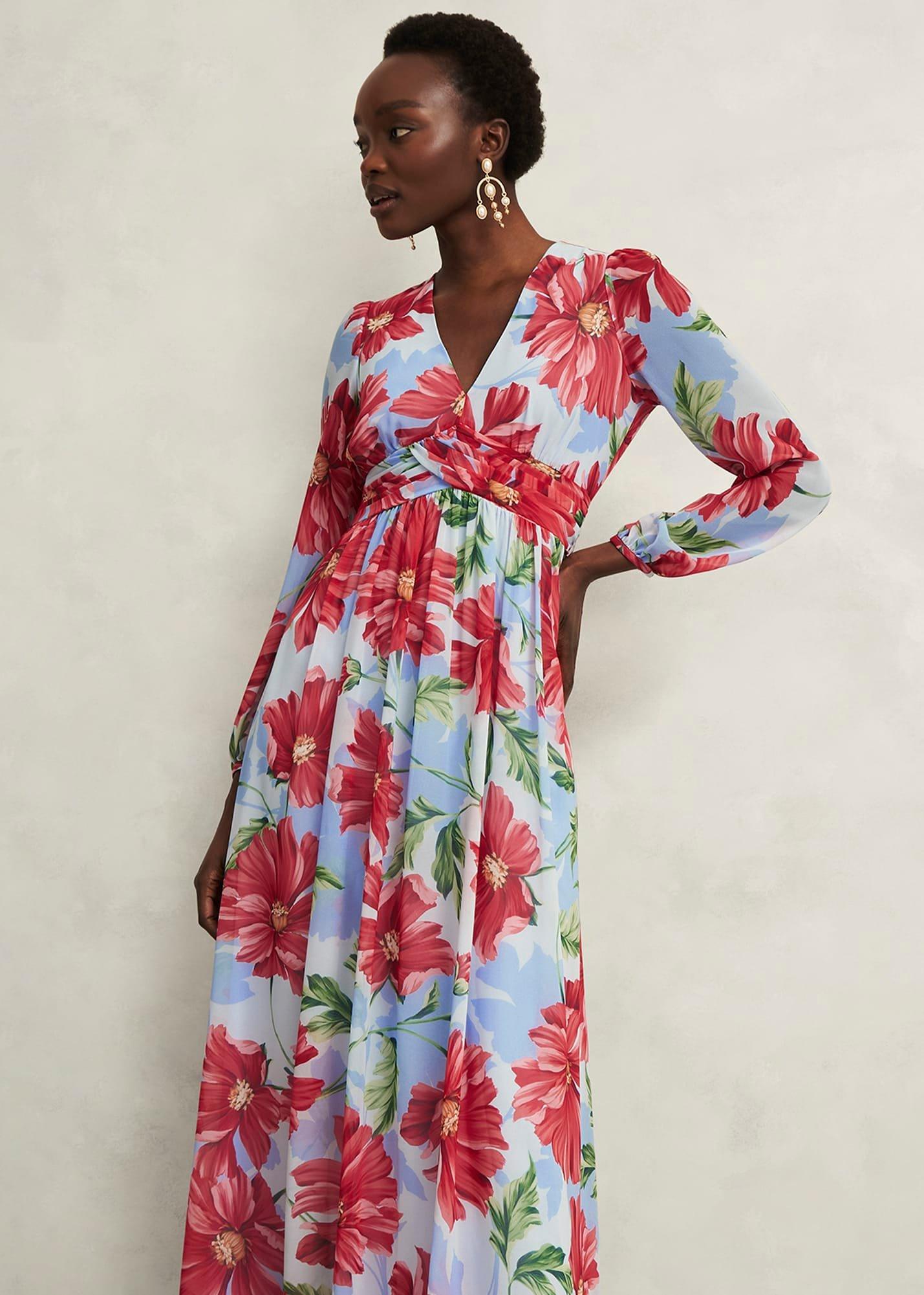 Amelie Twist Detail Dress, Blue Red, hi-res