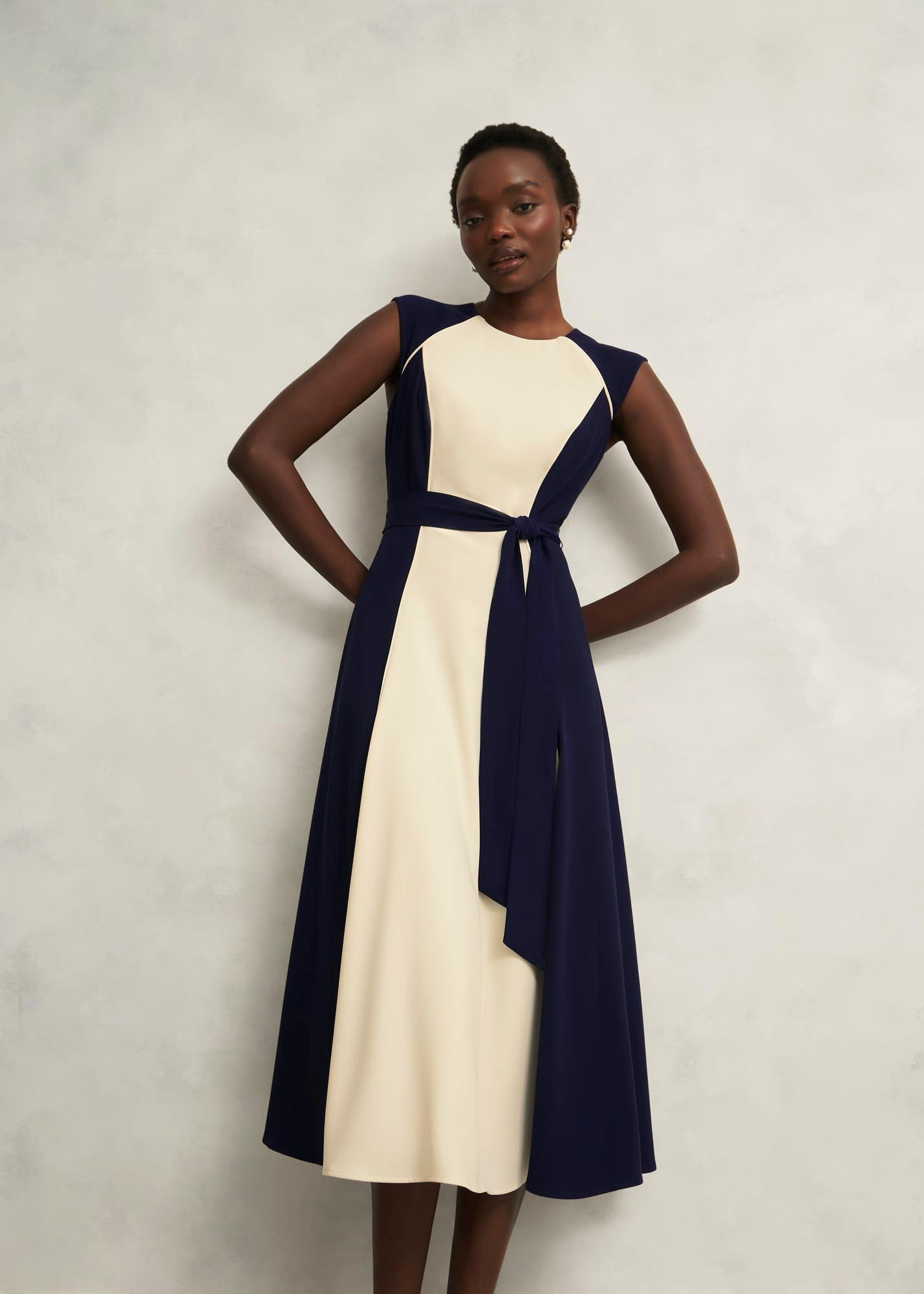 Andrea Colourblock Dress, Navy Cream, hi-res