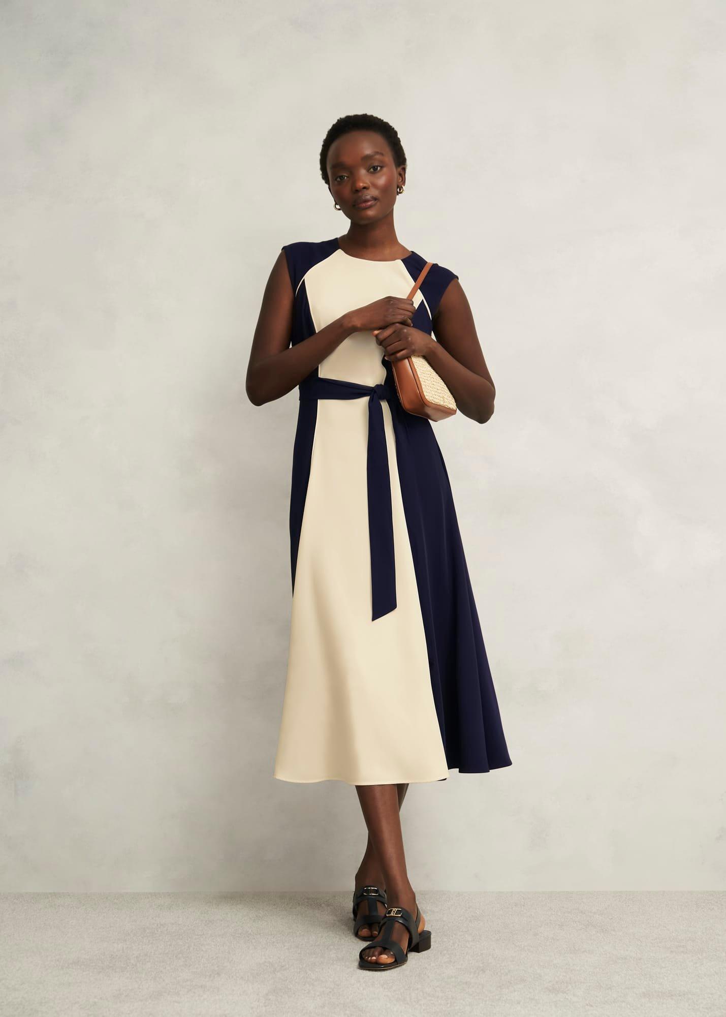 Andrea Colourblock Dress, Navy Cream, hi-res