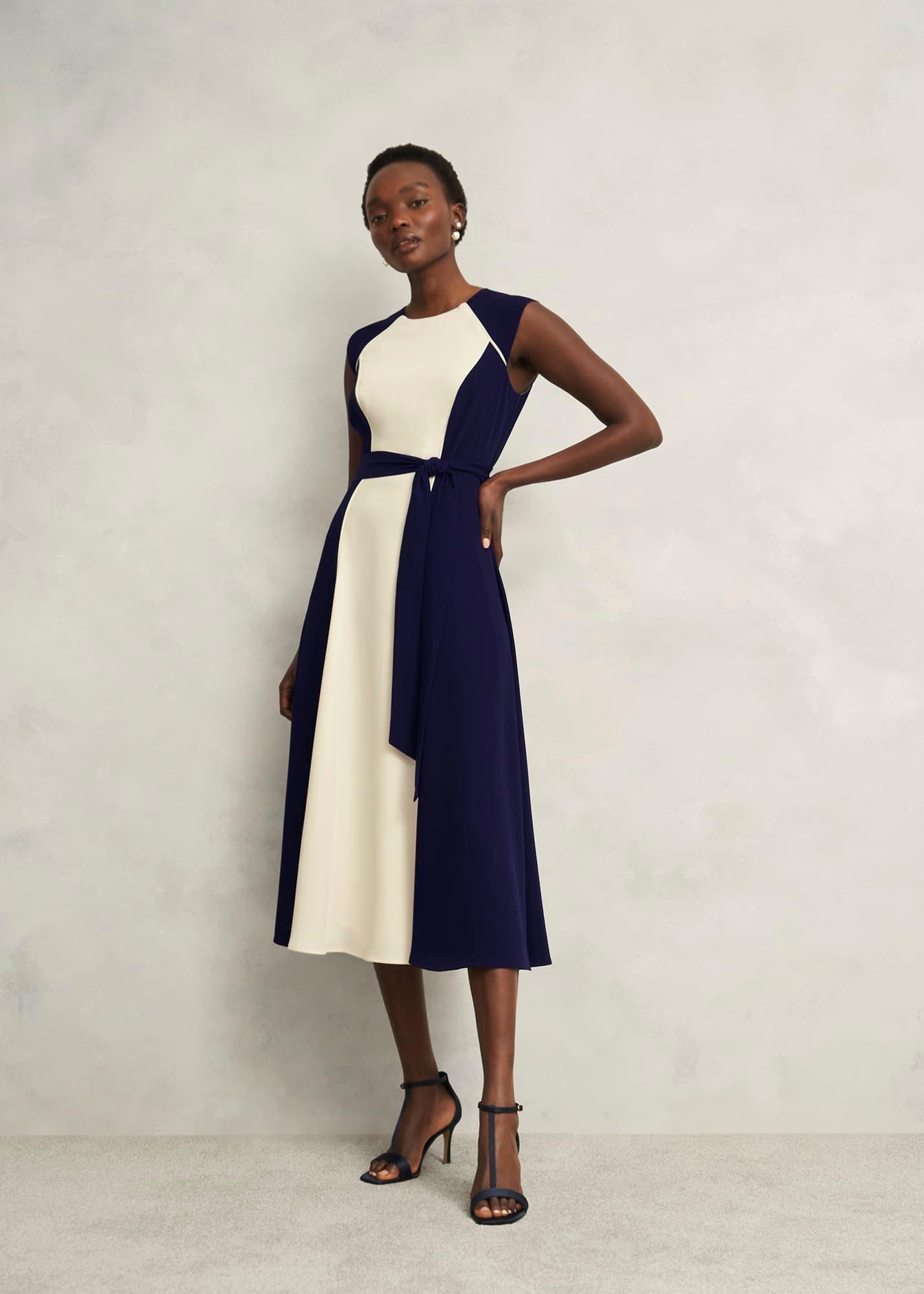 Petite Andrea Colourblock Dress, Navy Cream, hi-res