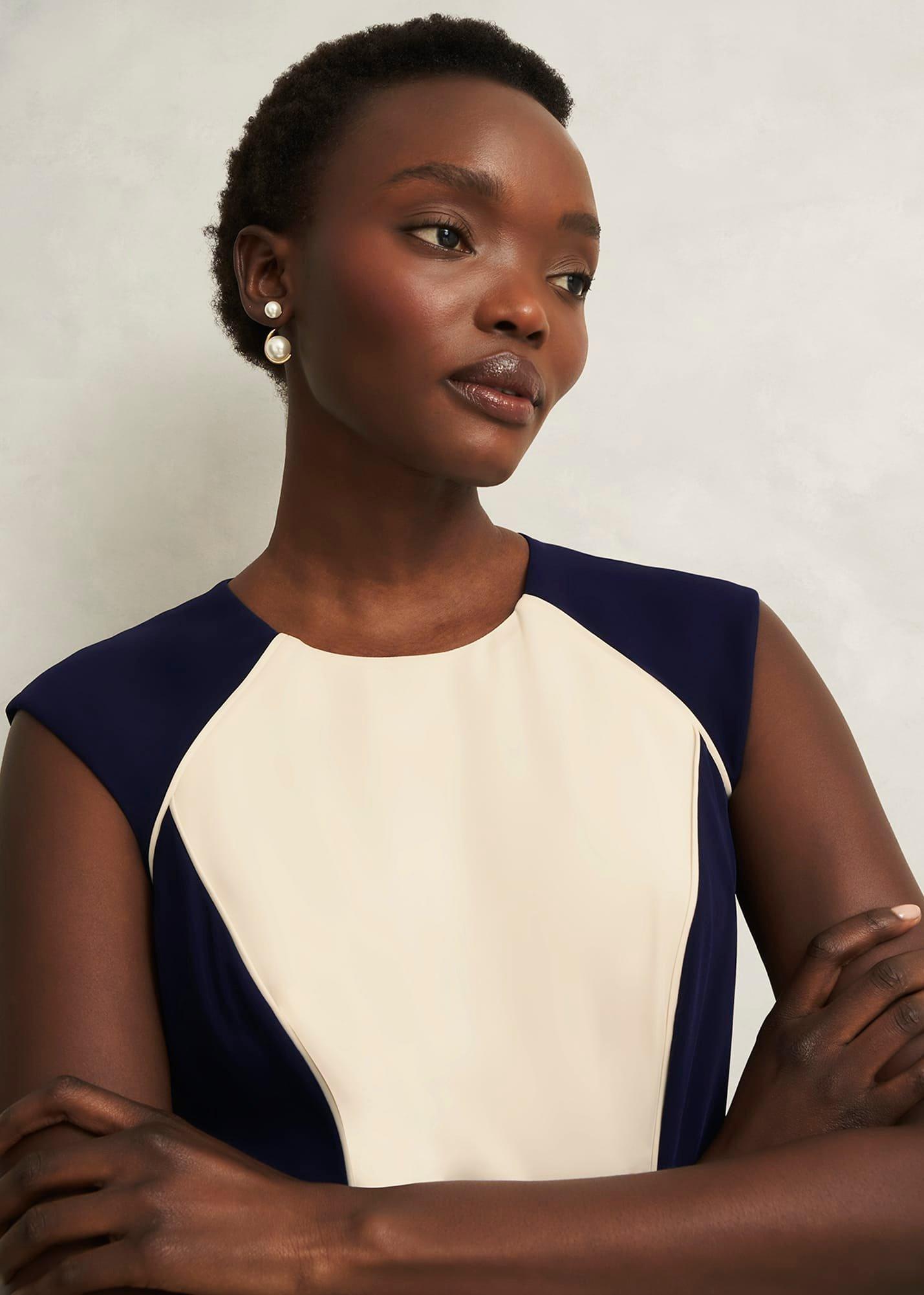 Petite Andrea Colourblock Dress, Navy Cream, hi-res