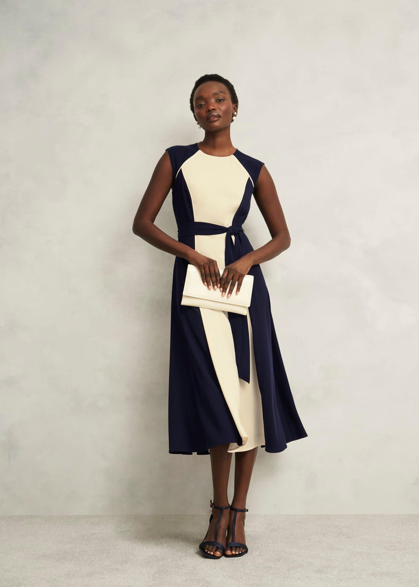 Petite Andrea Colourblock Dress, Navy Cream, hi-res