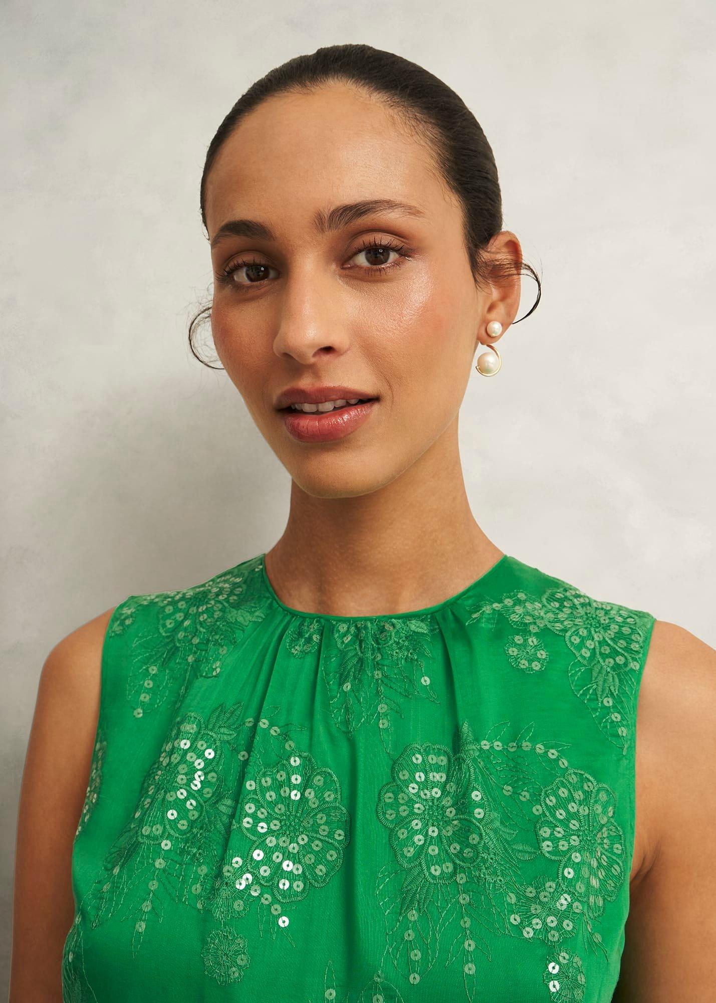 Rachel Embroidered Dress, Cilantro Green, hi-res