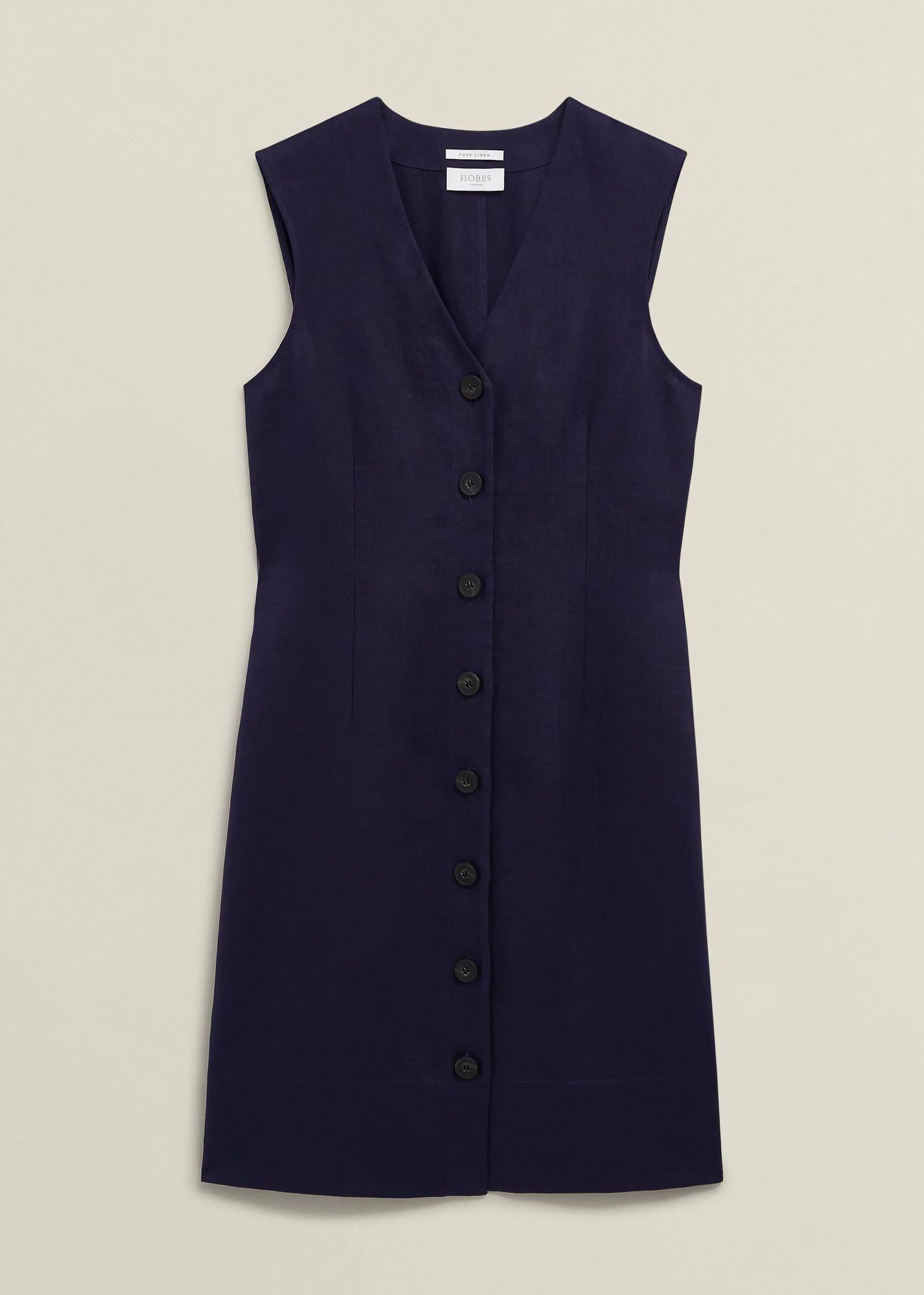 Zelia Linen Dress, True Navy, hi-res