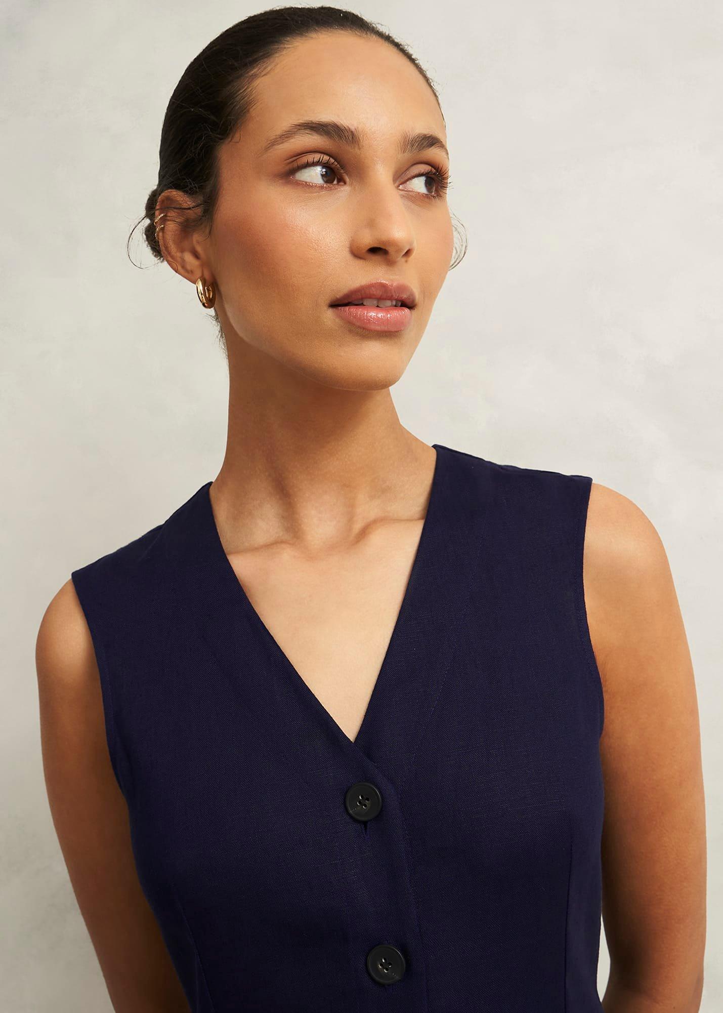 Zelia Linen Dress, True Navy, hi-res