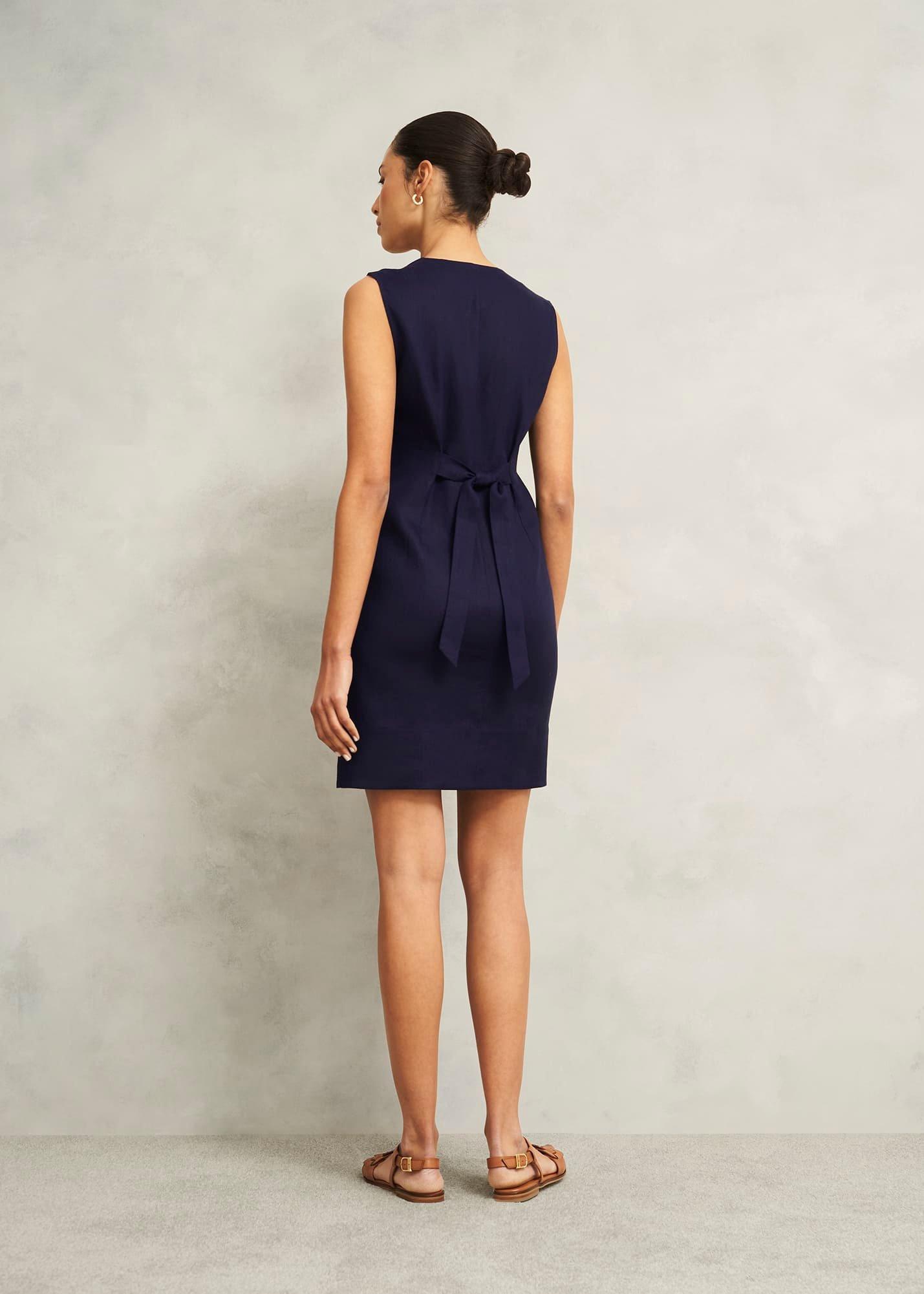 Zelia Linen Dress, True Navy, hi-res