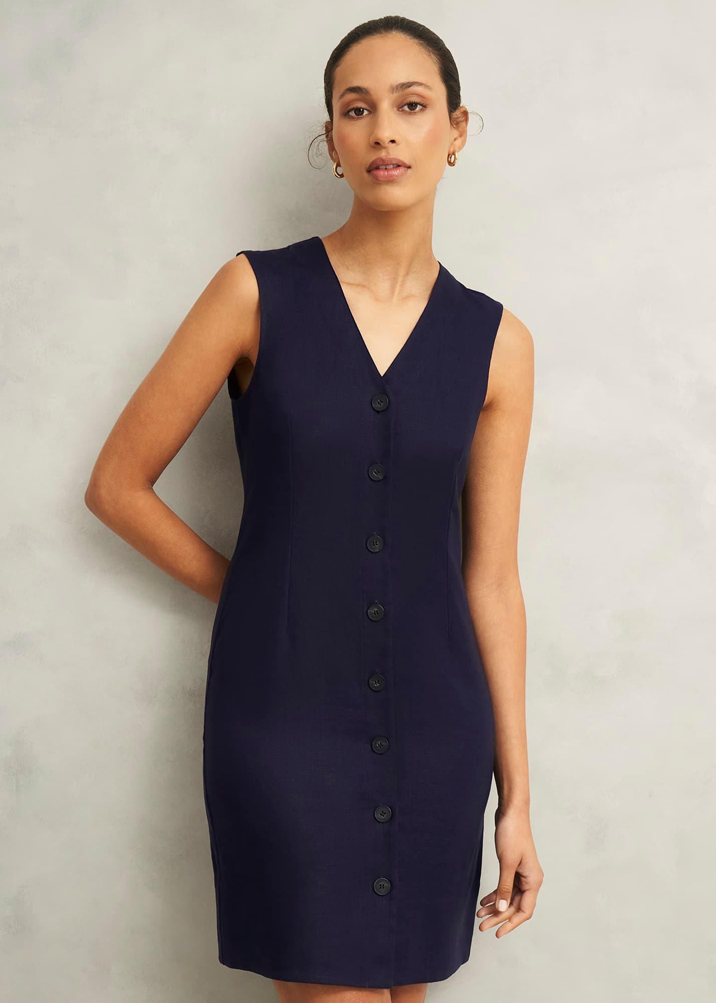 Zelia Linen Dress, True Navy, hi-res