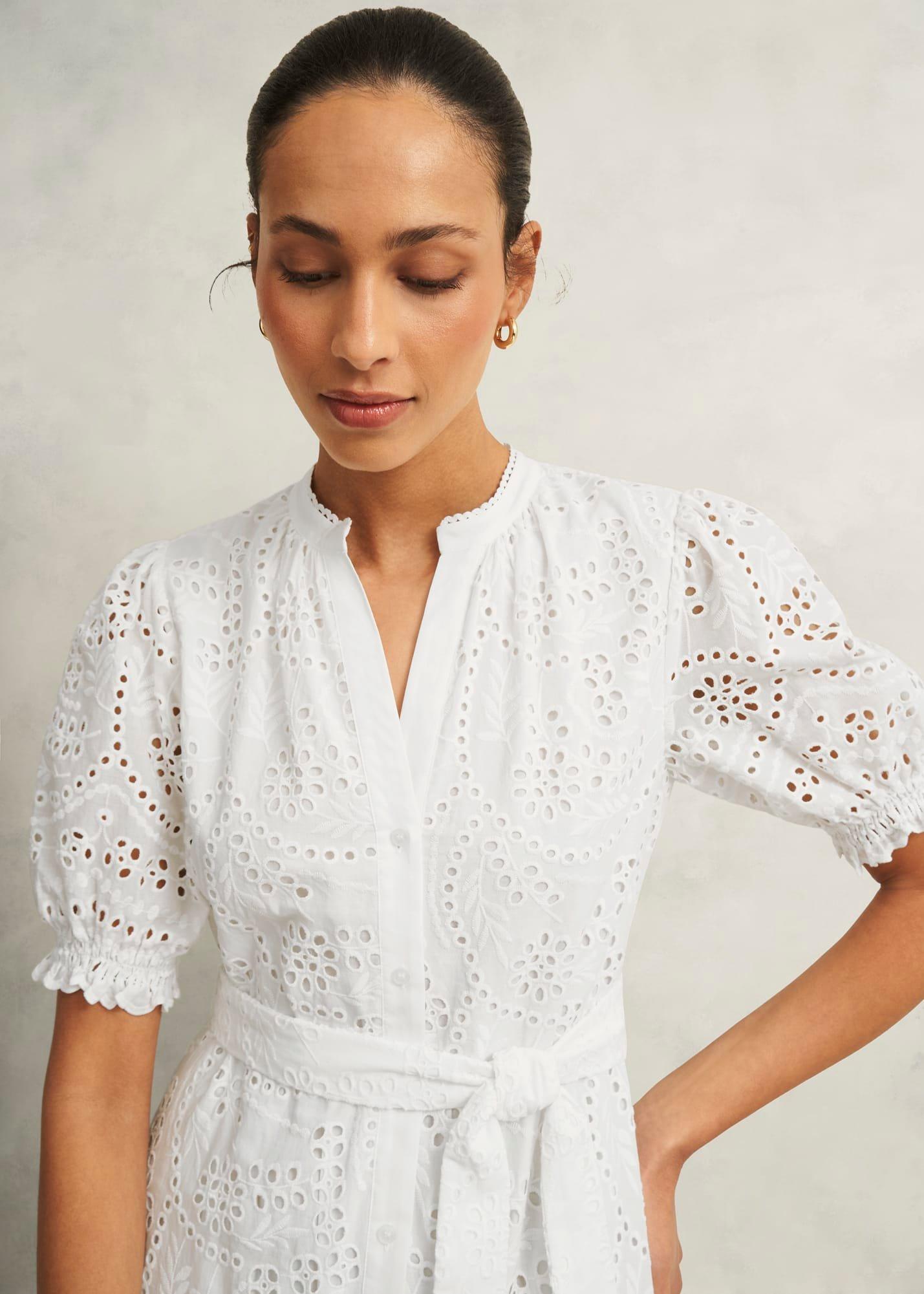 Rosanna Broderie Dress, Hobbs White, hi-res