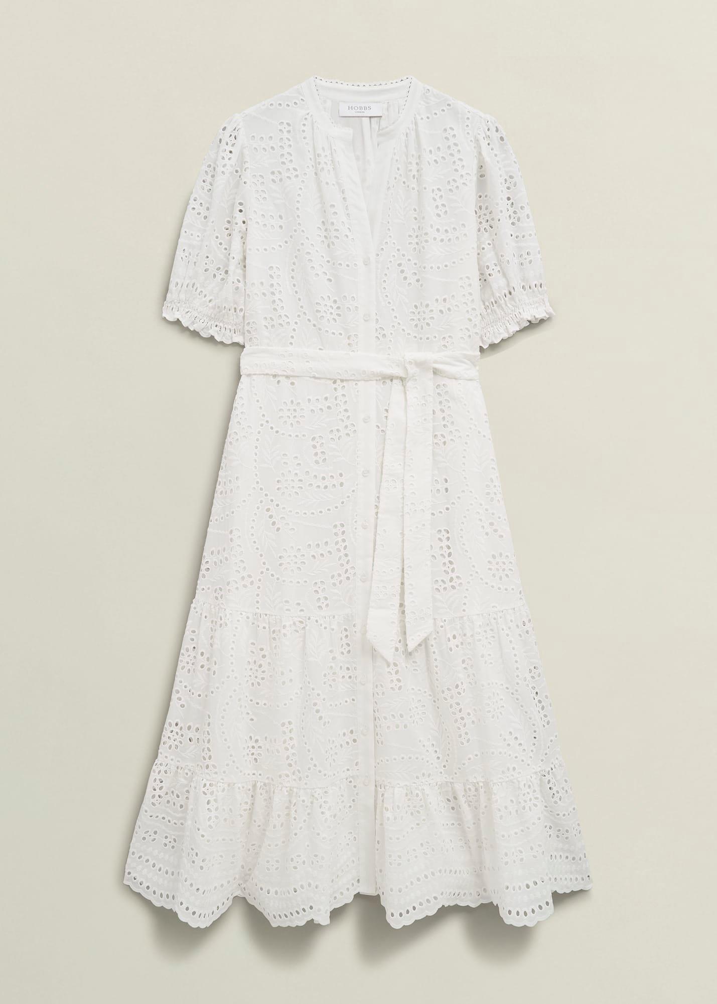 Petite Rosanna Broderie Dress, Hobbs White, hi-res