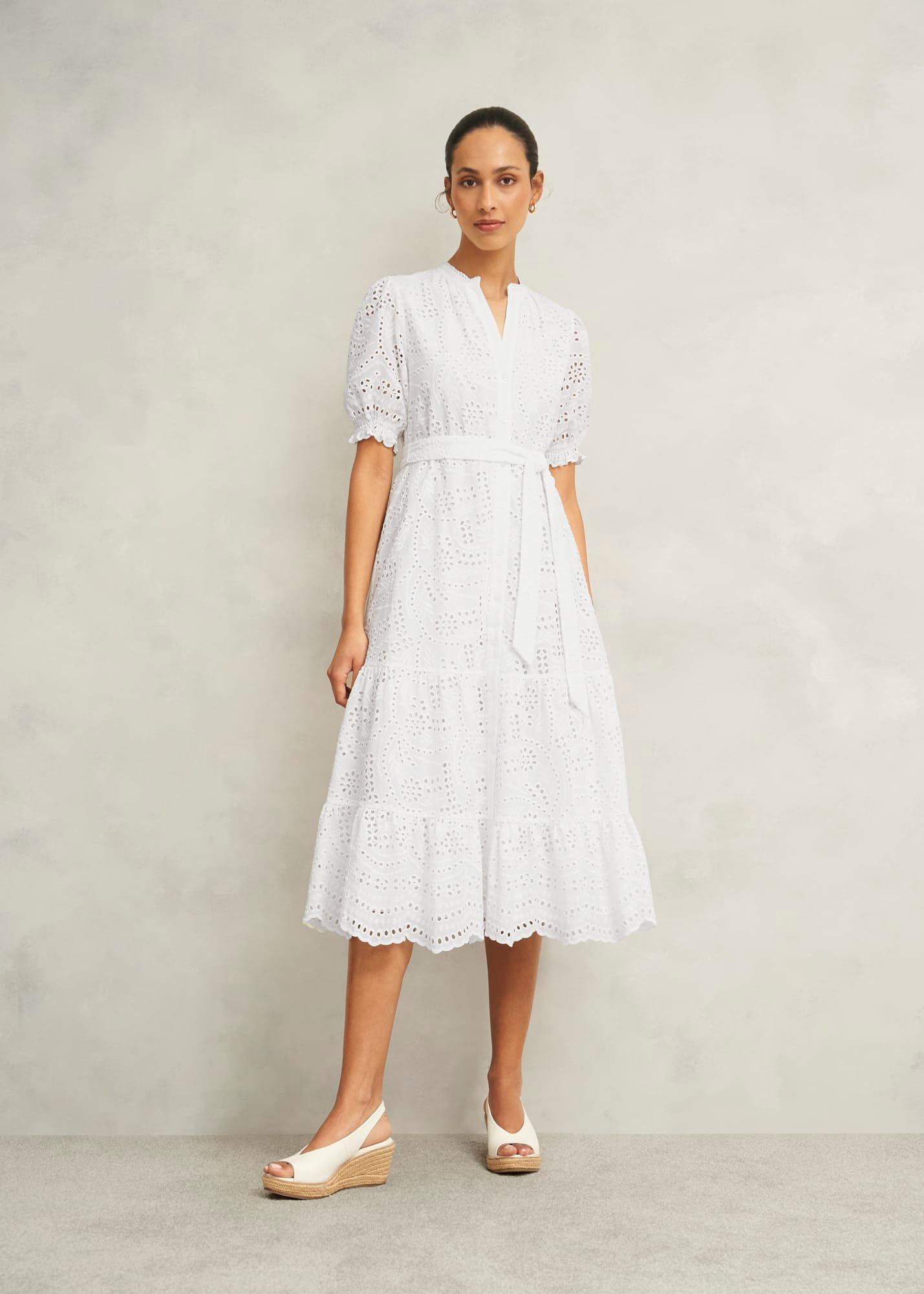 Petite Rosanna Broderie Dress, Hobbs White, hi-res