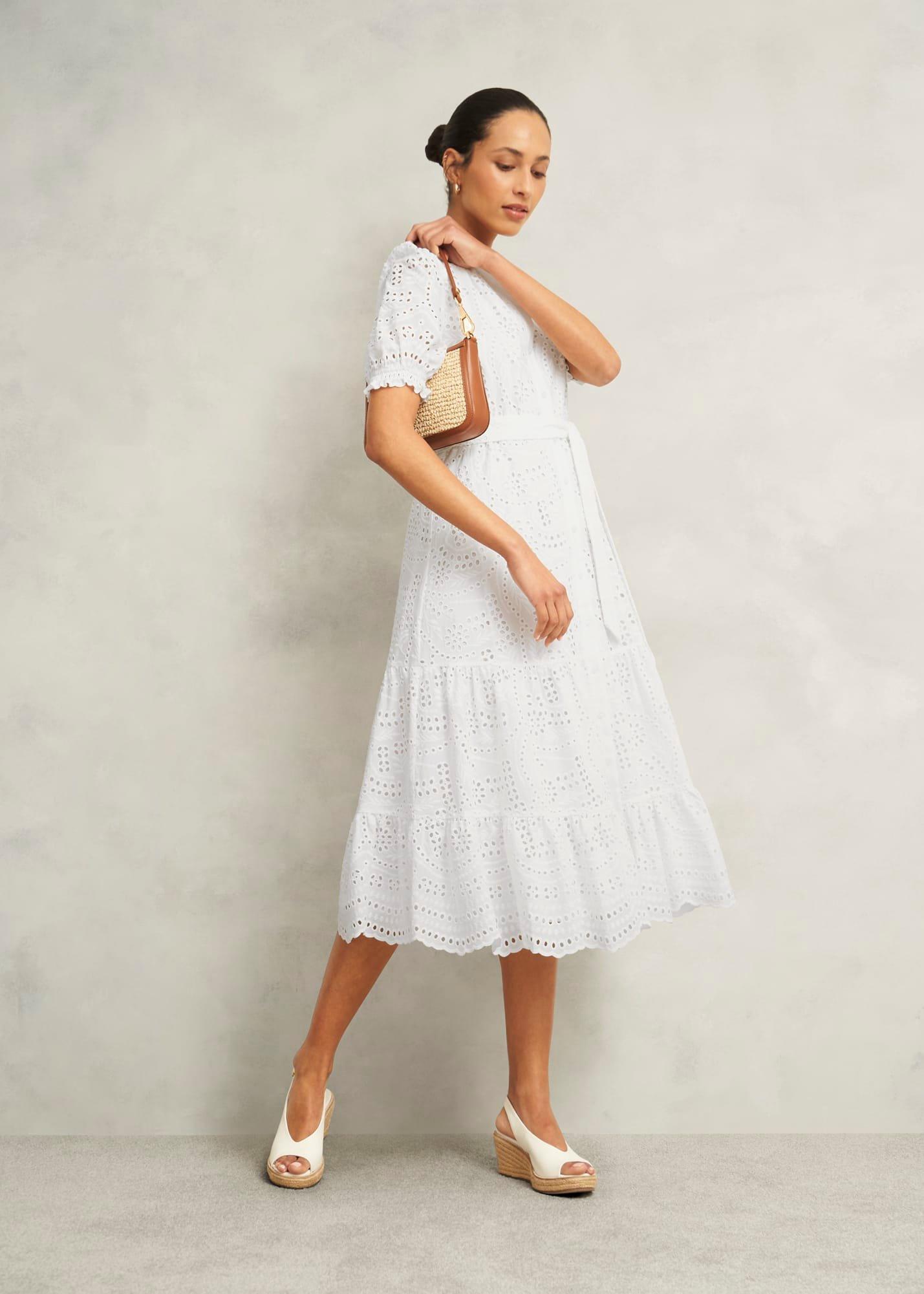 Petite Rosanna Broderie Dress, Hobbs White, hi-res