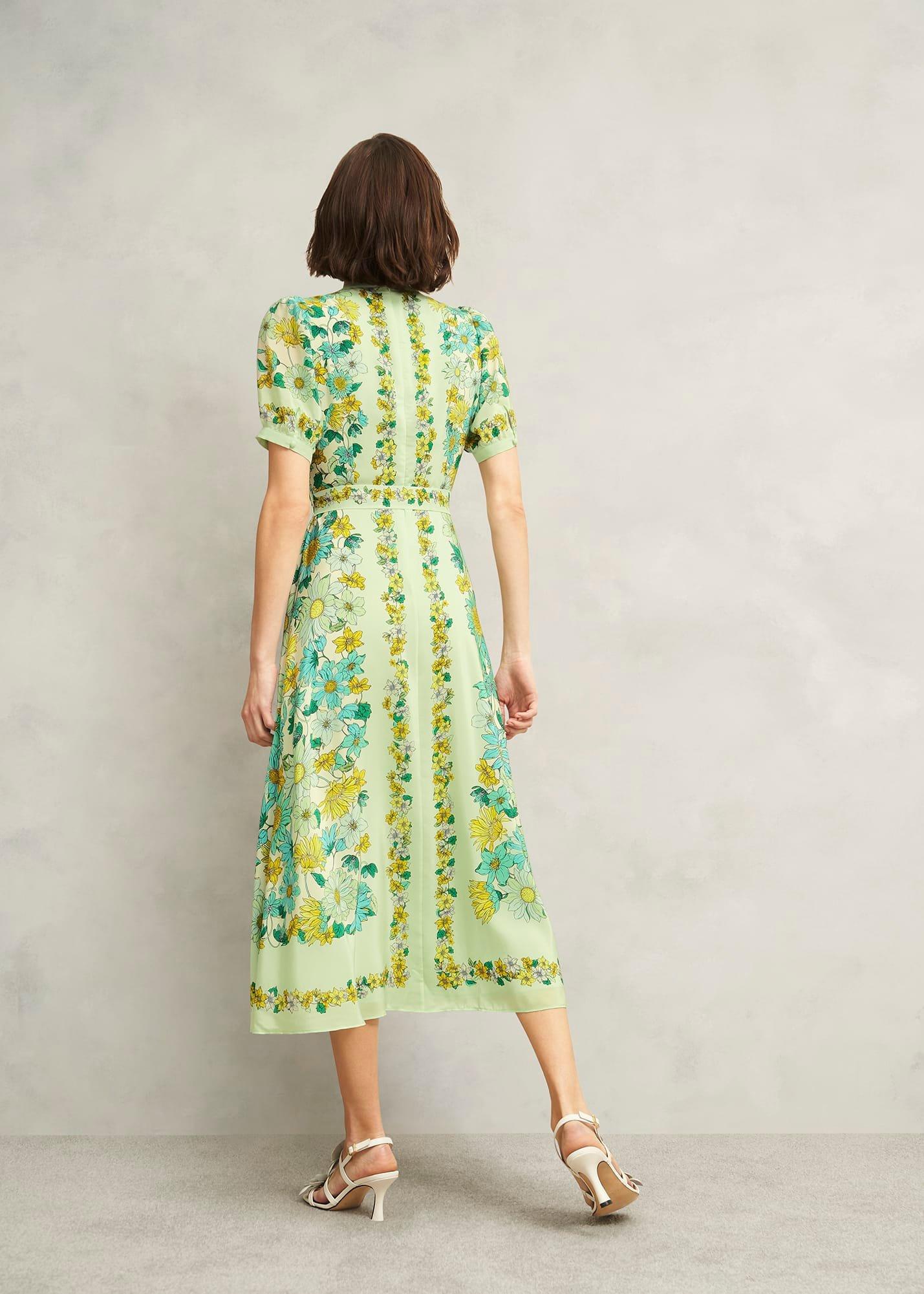 Ince Silk V Neck Floral Dress, Green Multi, hi-res