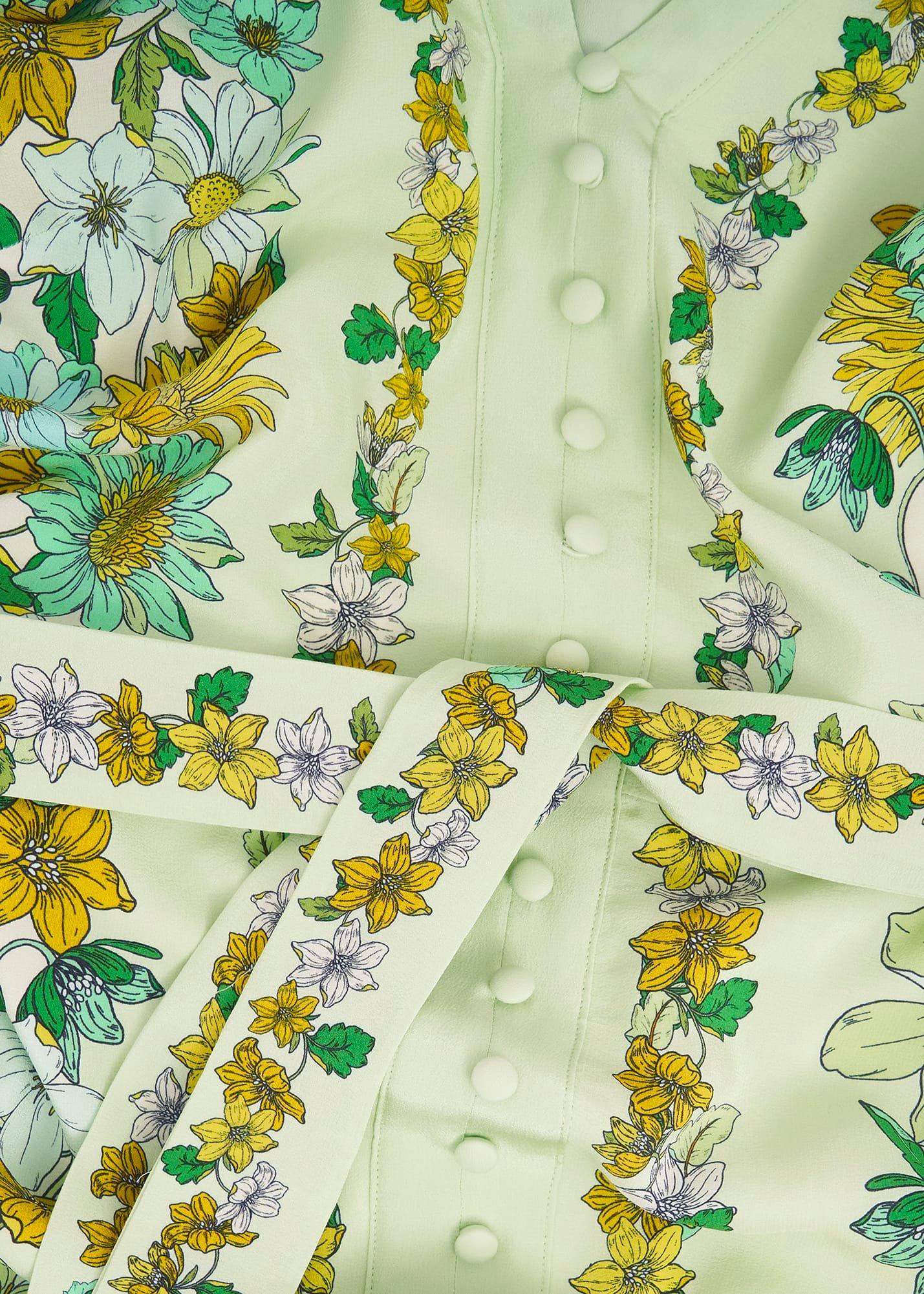 Ince Silk V Neck Floral Dress, Green Multi, hi-res