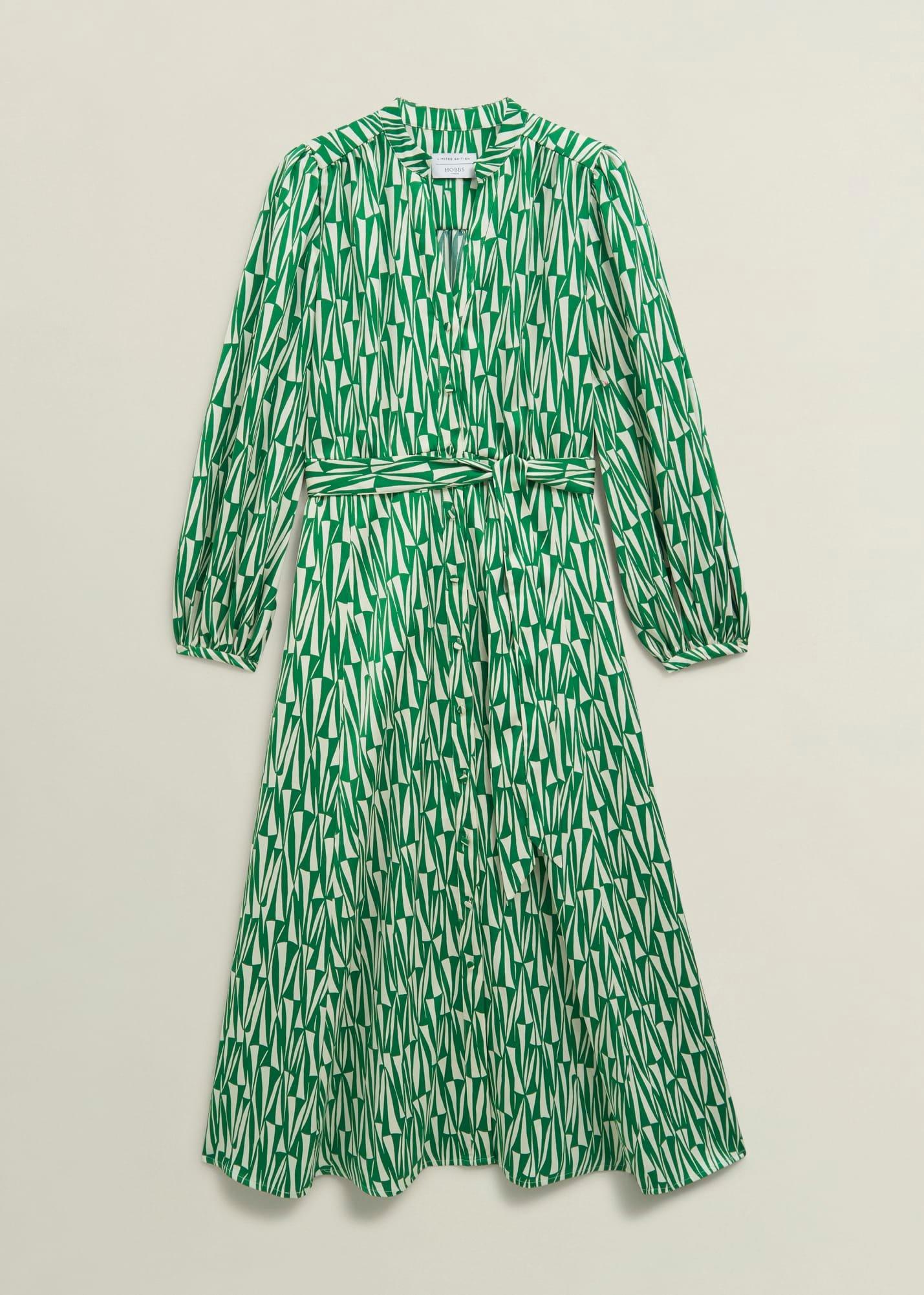 Deanery Midi Shirt Dress, Green Cream, hi-res