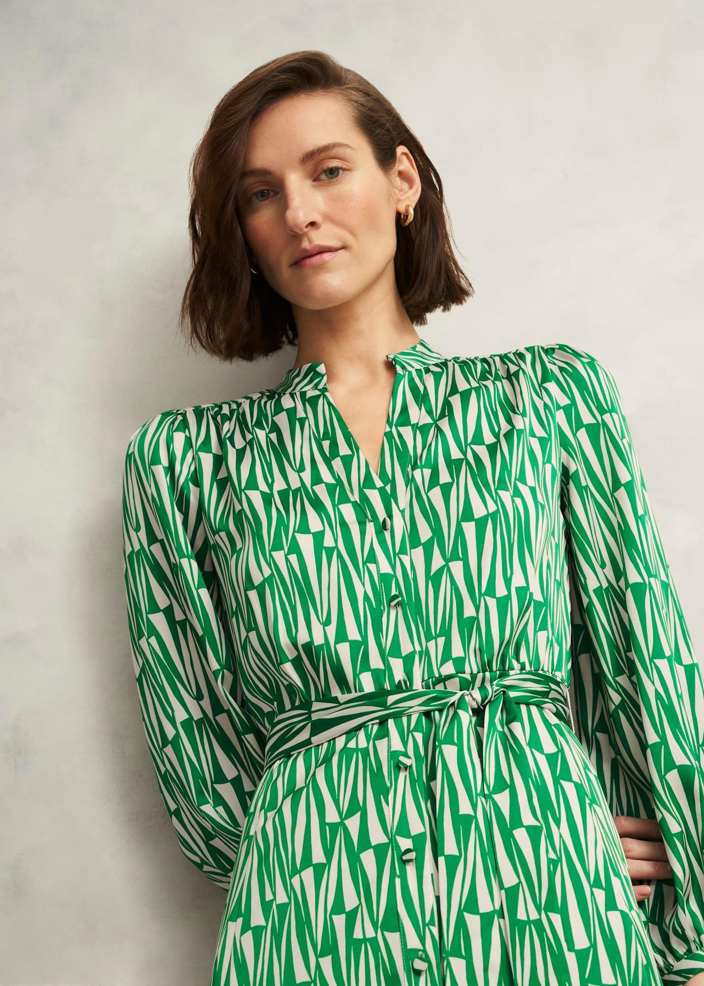 Deanery Midi Shirt Dress, Green Cream, hi-res