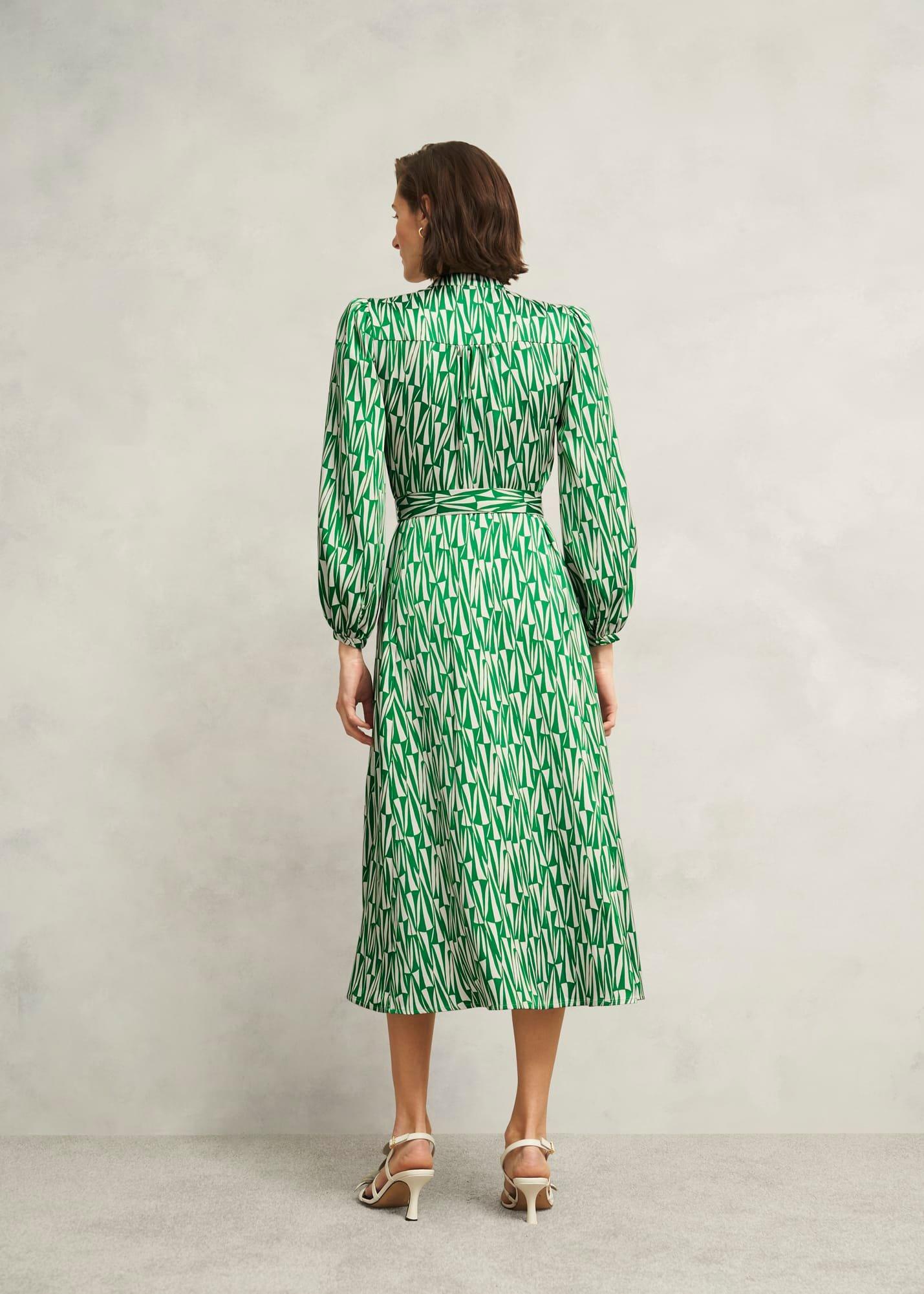 Deanery Midi Shirt Dress, Green Cream, hi-res