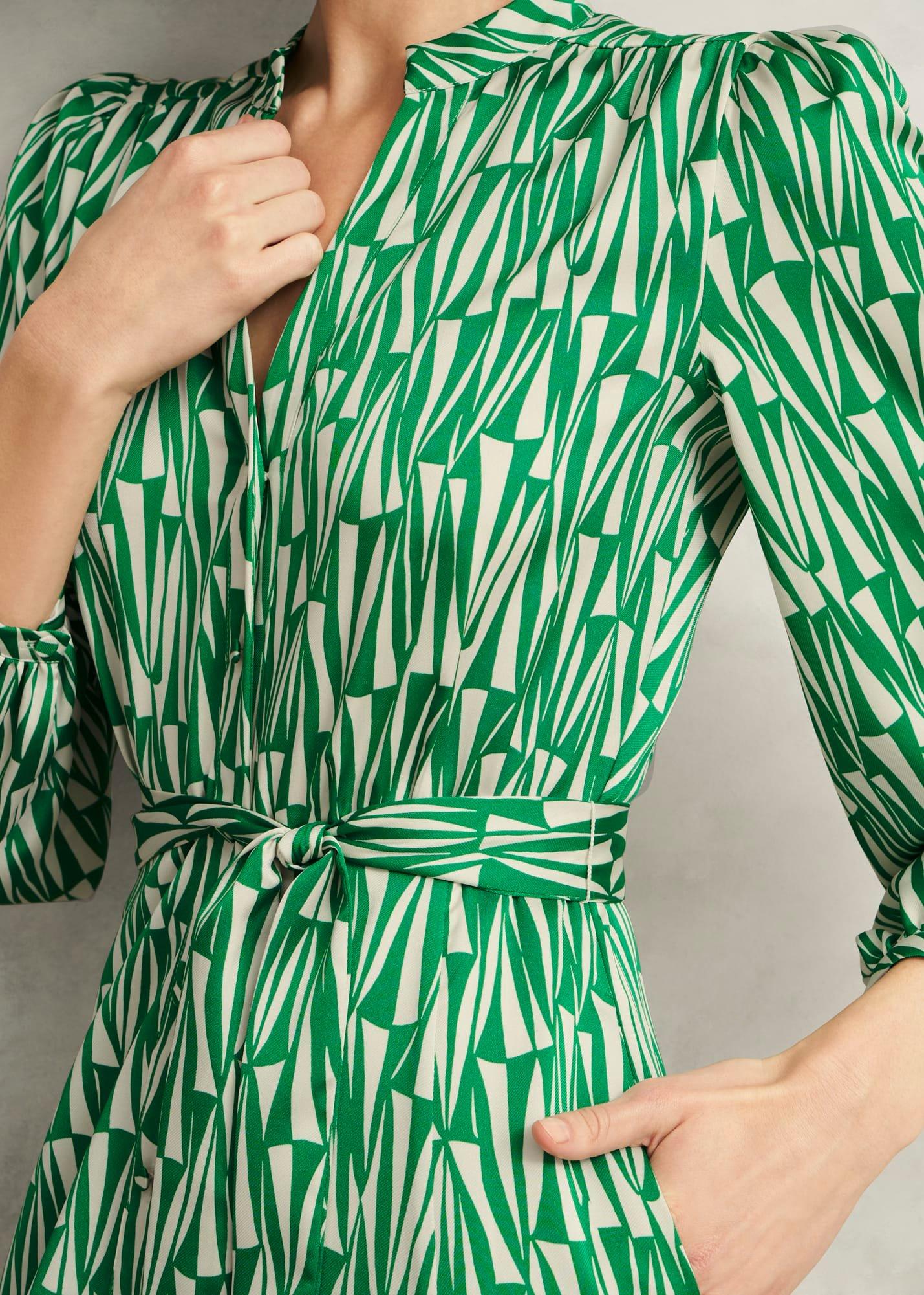Deanery Midi Shirt Dress, Green Cream, hi-res