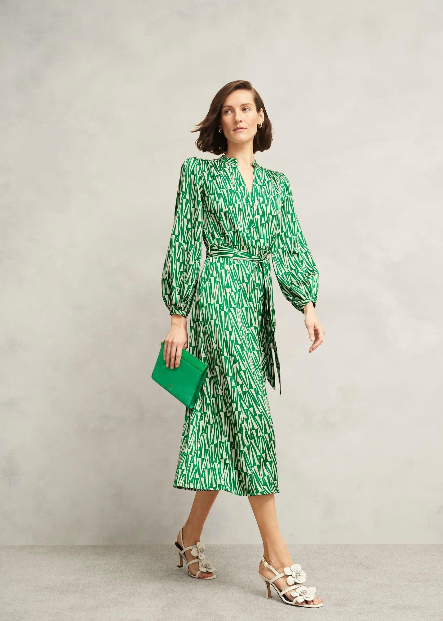 Deanery Midi Shirt Dress, Green Cream, hi-res