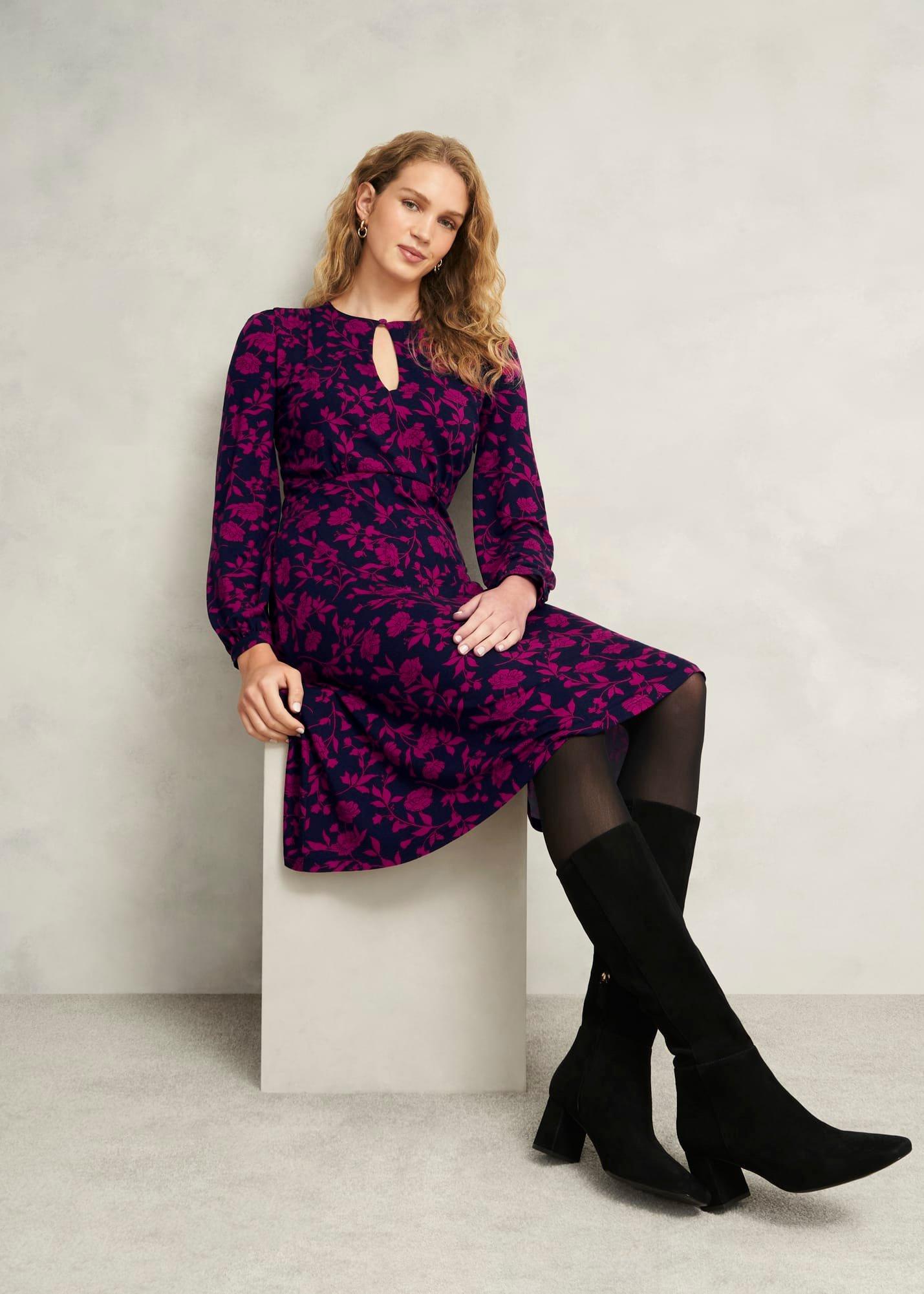 Petite Grace Jersey Dress, Navy Pink, hi-res