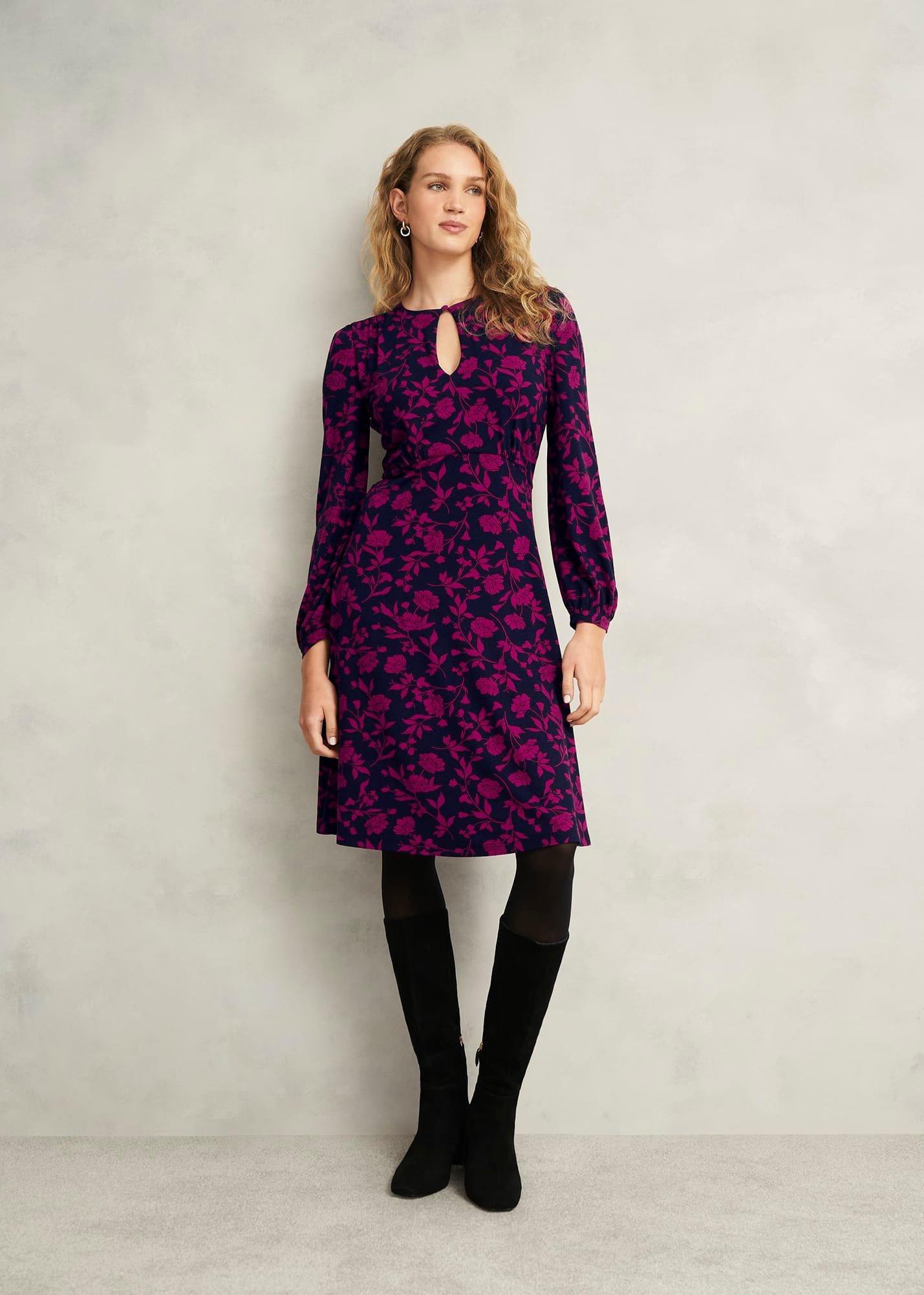 Petite Grace Jersey Dress, Navy Pink, hi-res