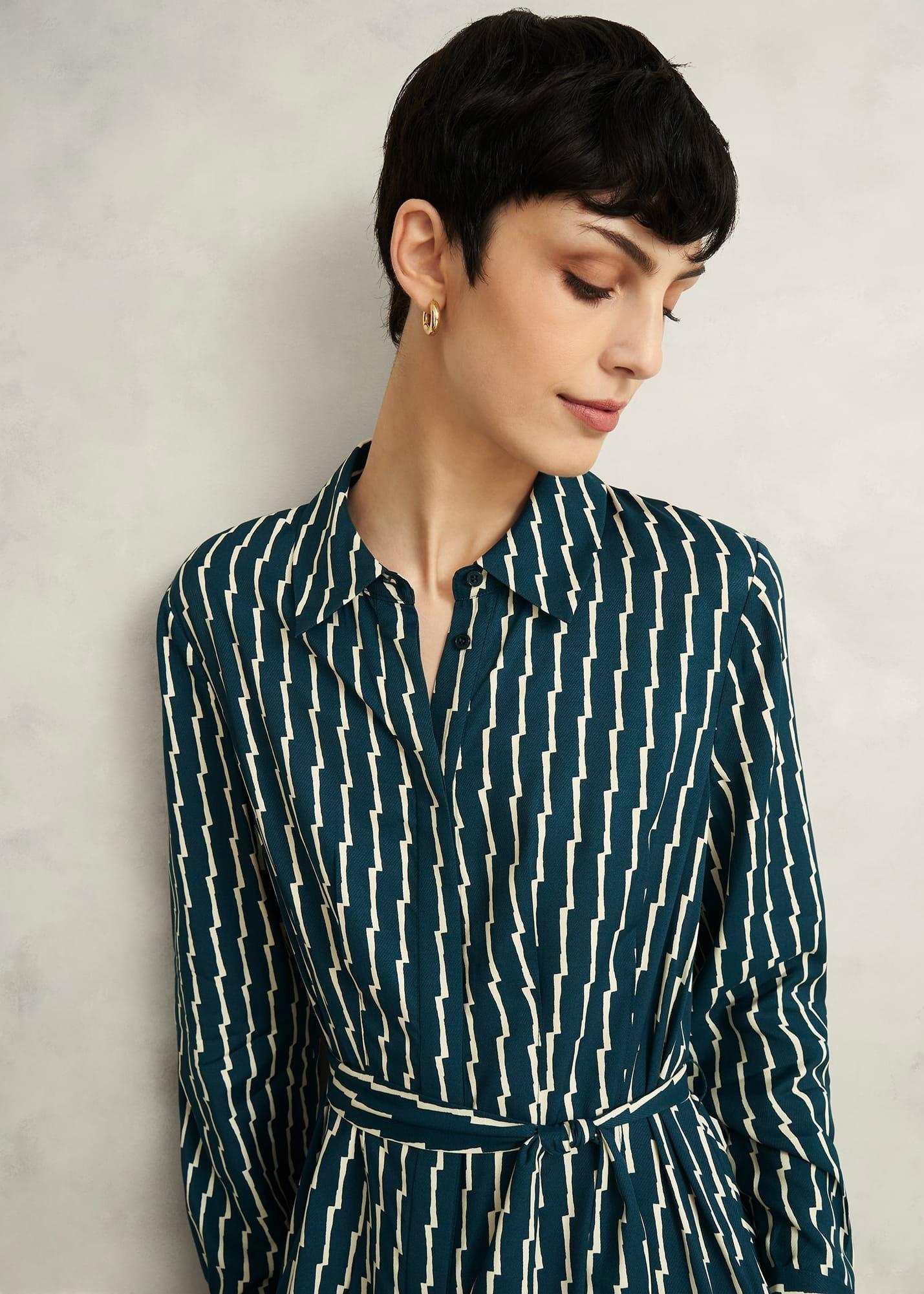 Serpentine Shirt Dress, Green Cream, hi-res