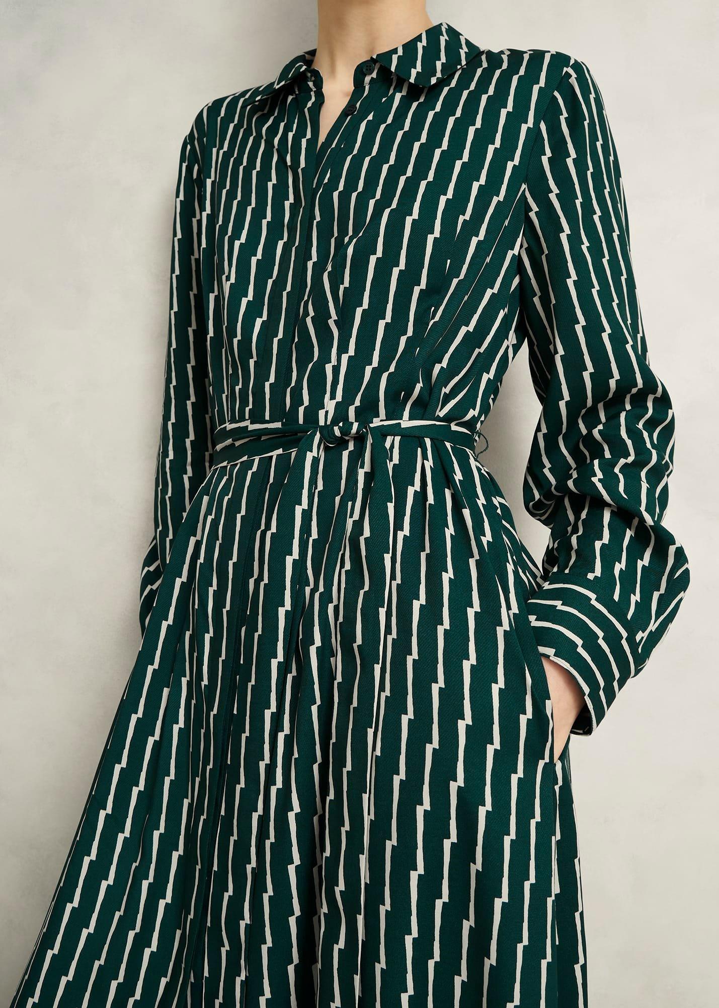 Serpentine Shirt Dress, Green Cream, hi-res