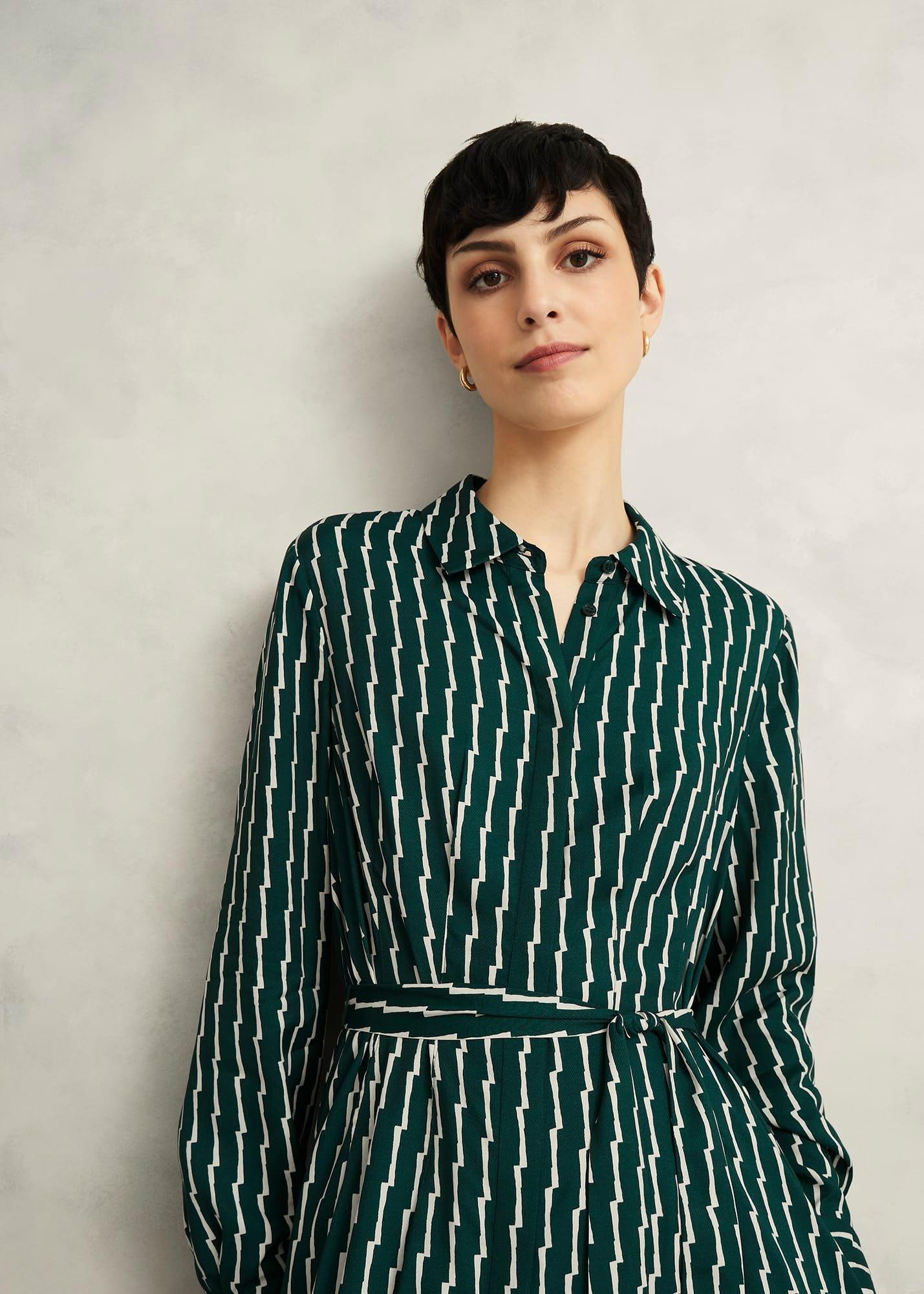 Serpentine Shirt Dress, Green Cream, hi-res