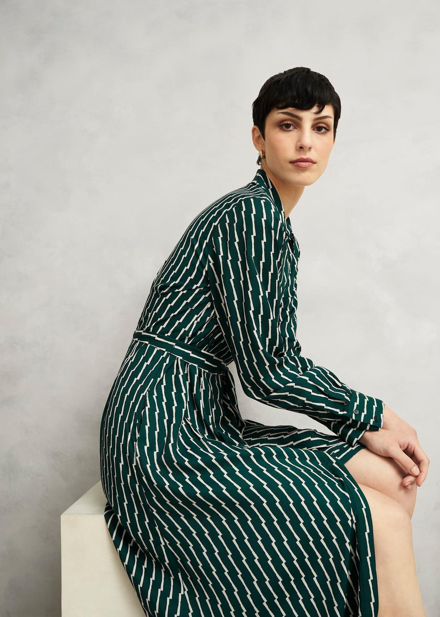 Serpentine Shirt Dress, Green Cream, hi-res