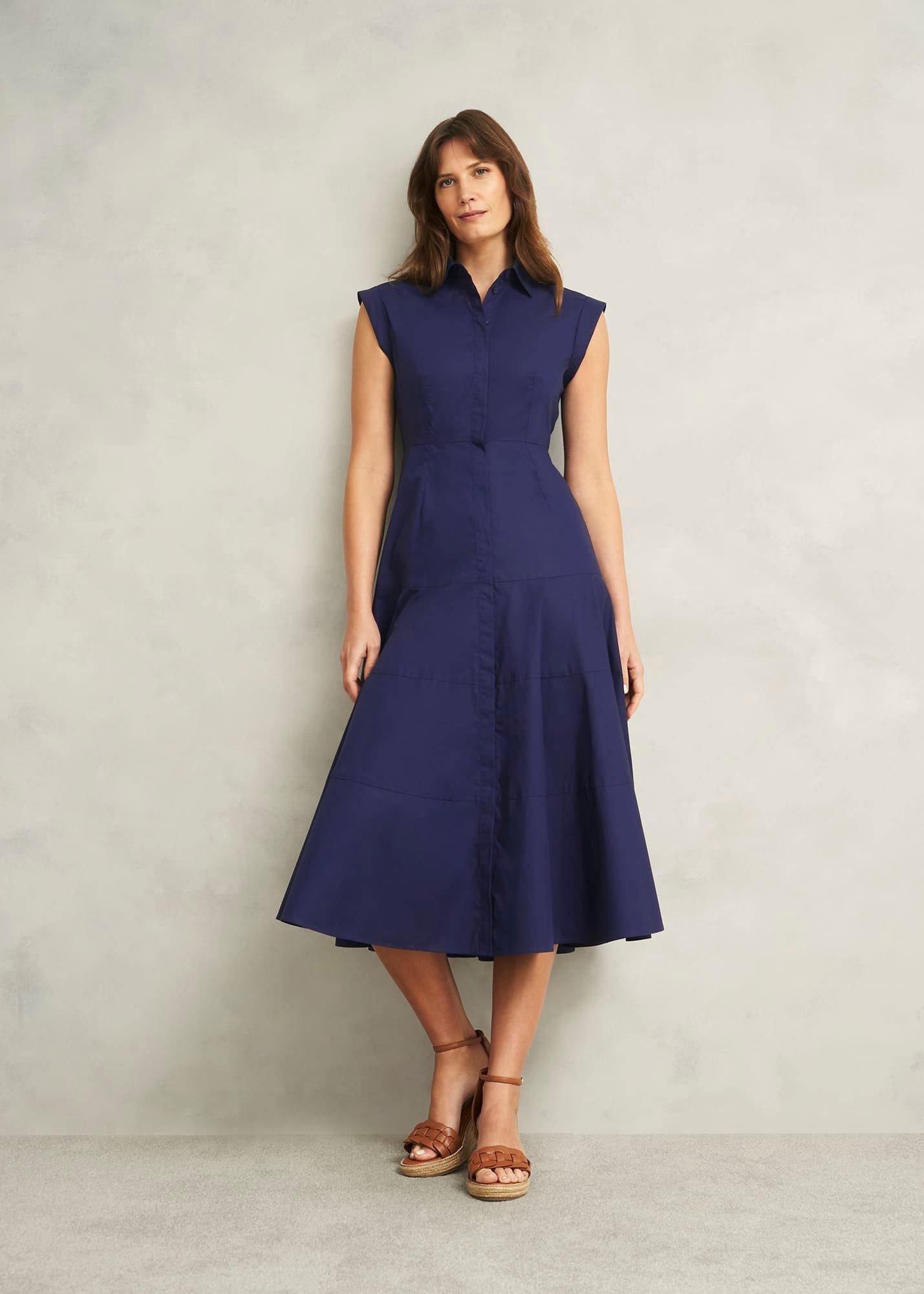Petite Lilah Cotton Dress, Rich Navy Blue, hi-res