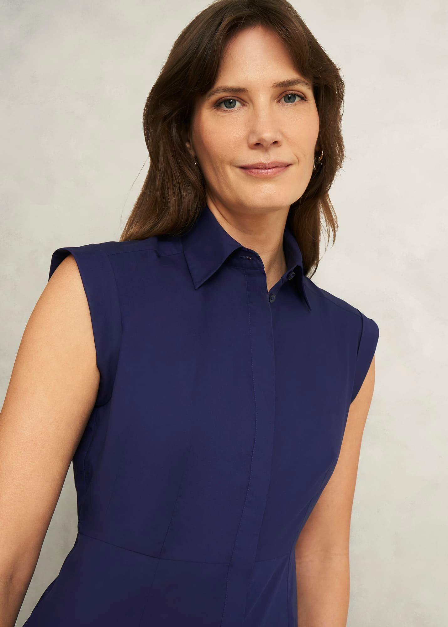 Petite Lilah Cotton Dress, Rich Navy Blue, hi-res