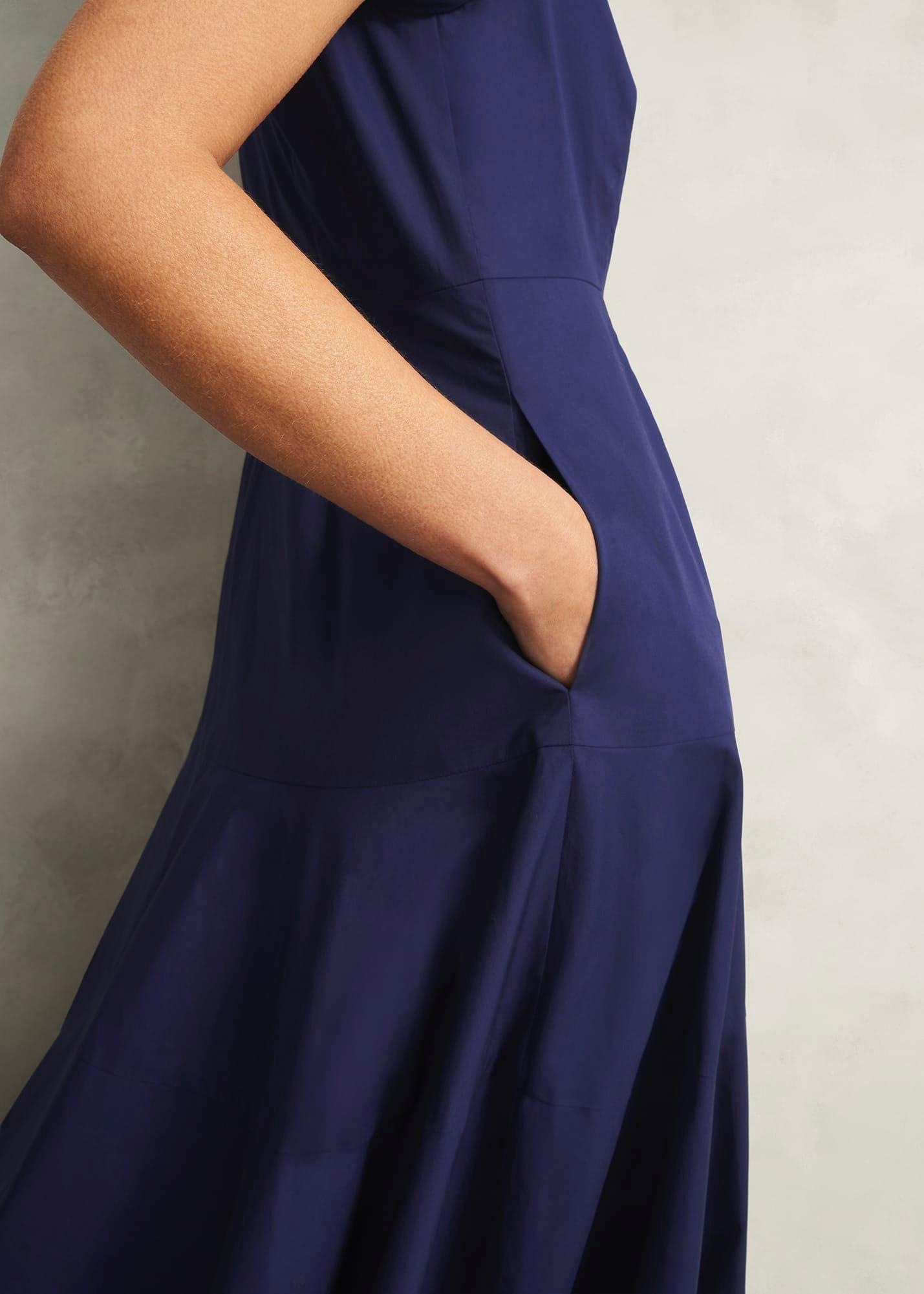 Petite Lilah Cotton Dress, Rich Navy Blue, hi-res