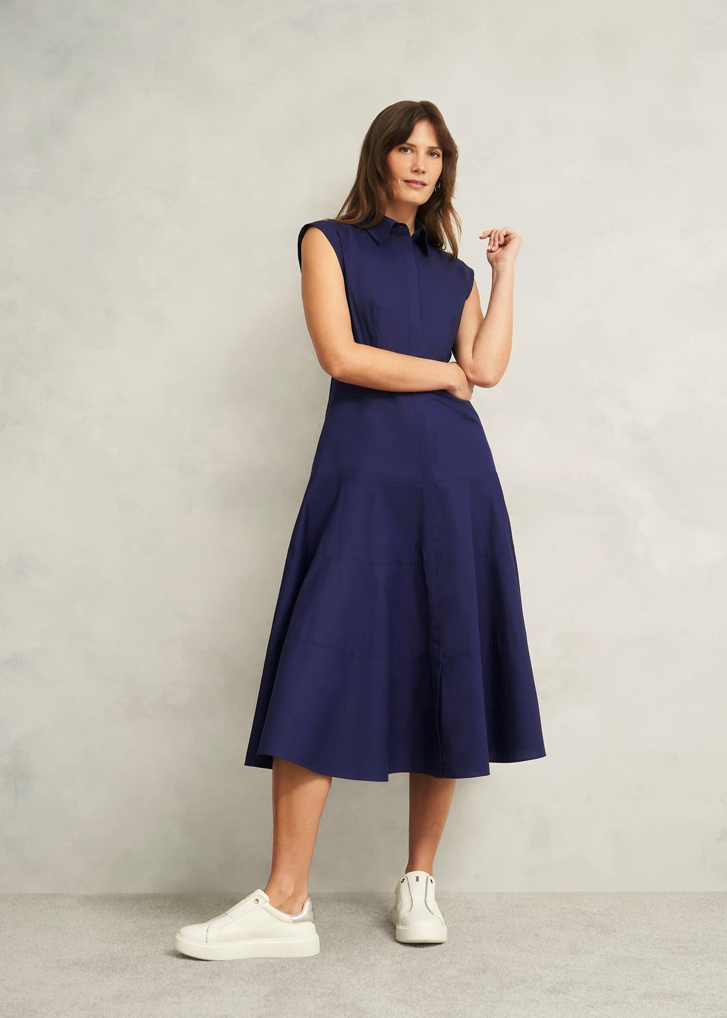 Petite Lilah Cotton Dress, Rich Navy Blue, hi-res