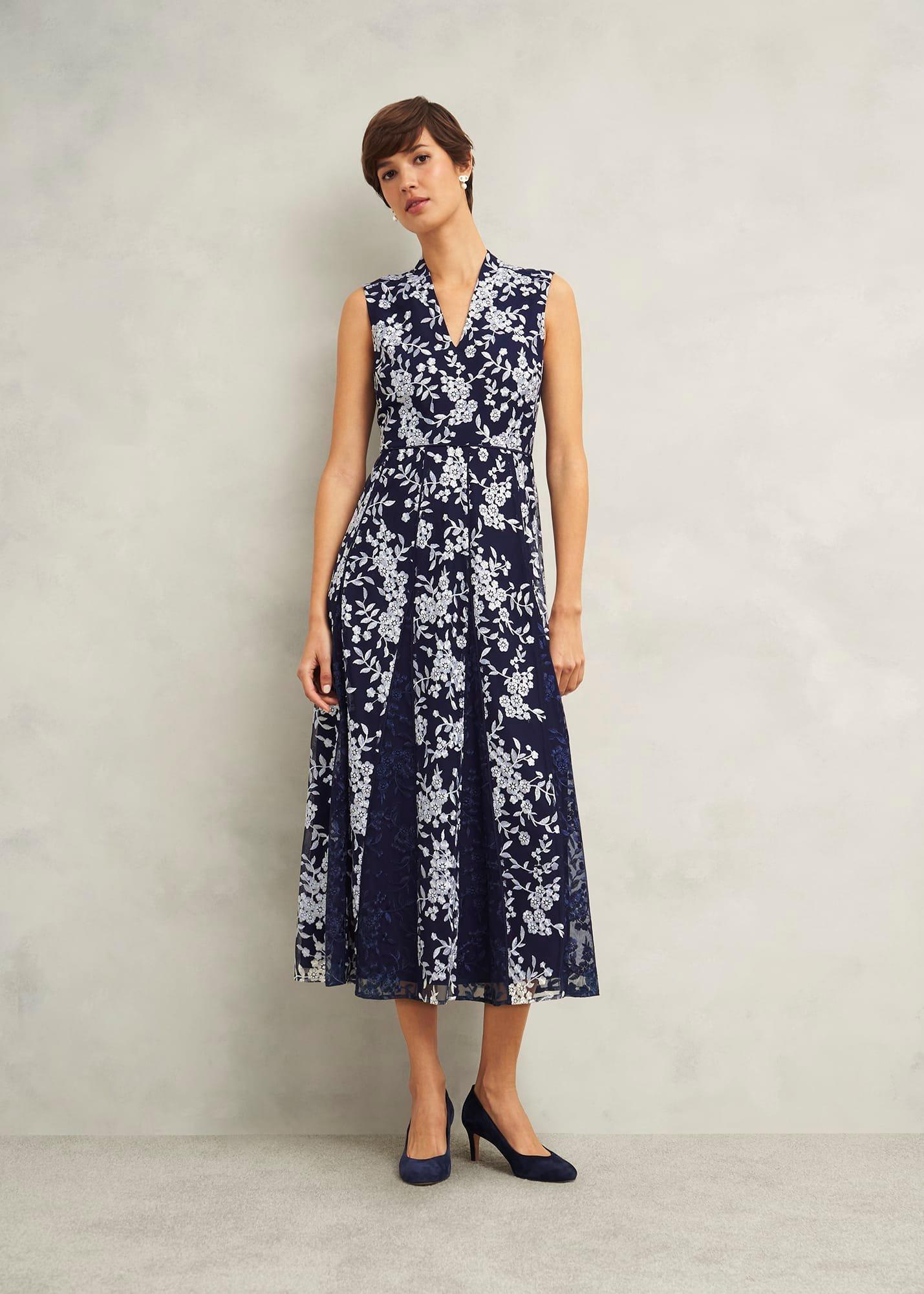Petite Quin Embroidered Dress, Midnight Ivory, hi-res
