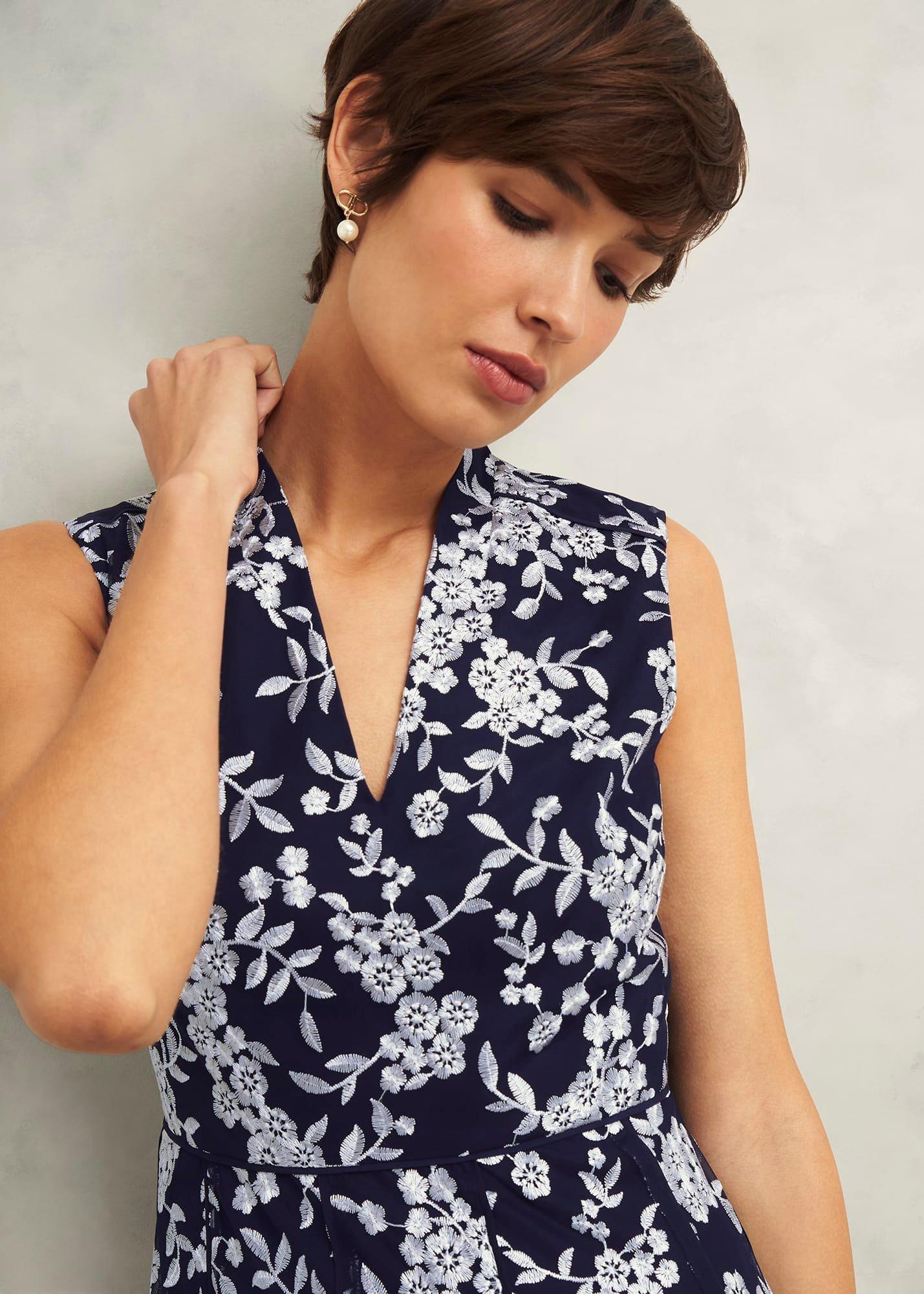 Petite Quin Embroidered Dress, Midnight Ivory, hi-res