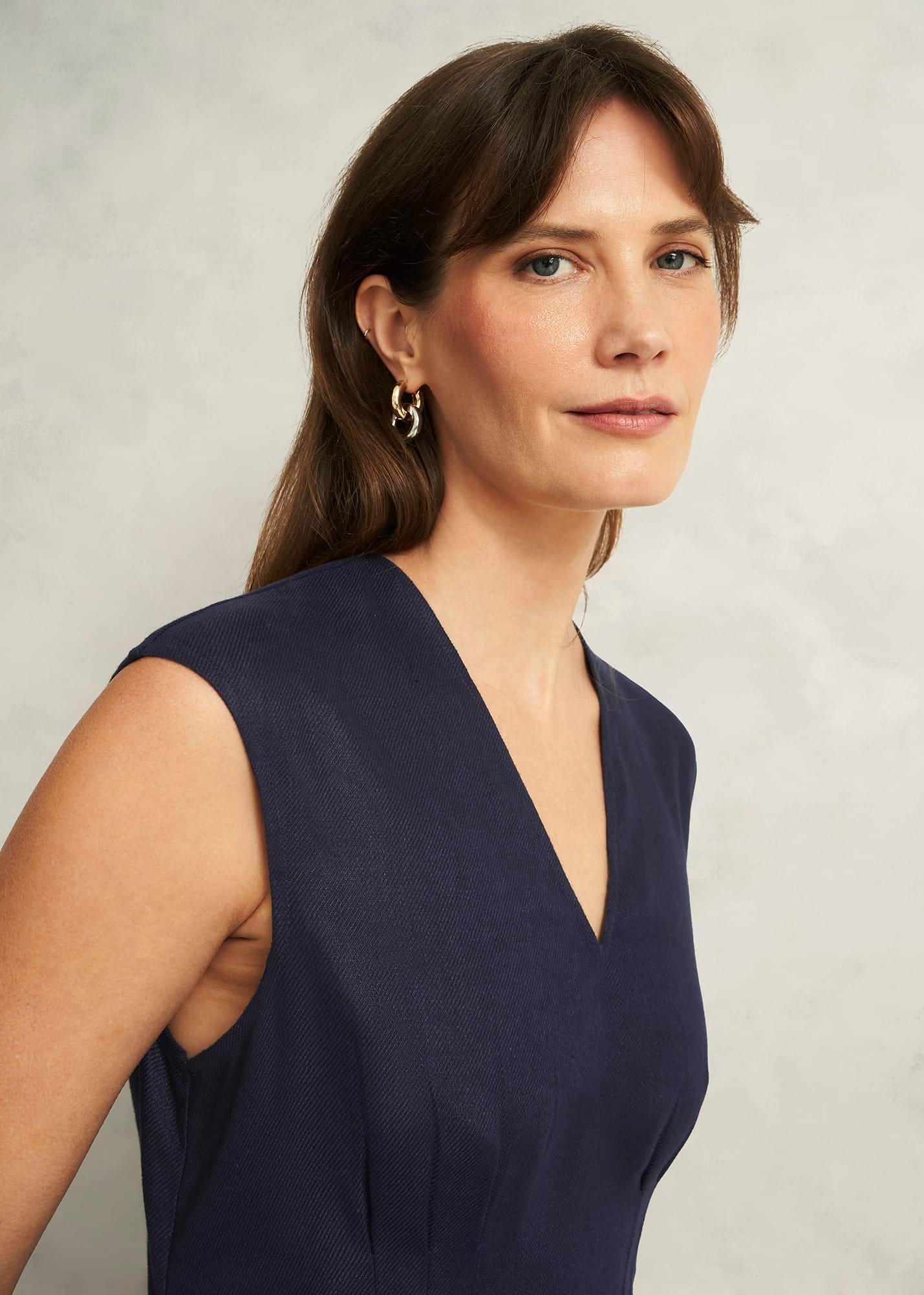 Kayleigh Linen Dress, Navy, hi-res