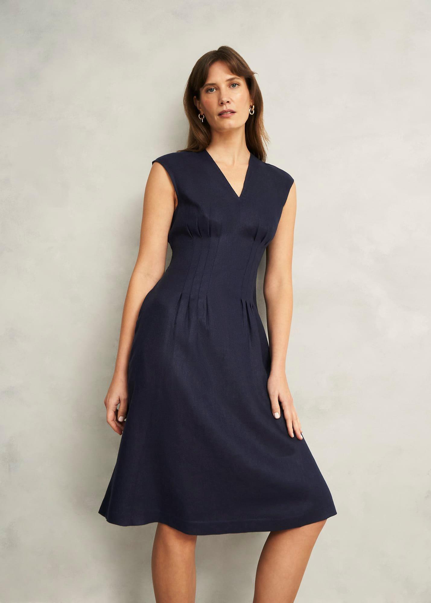 Petite Kayleigh Linen Dress, Navy, hi-res