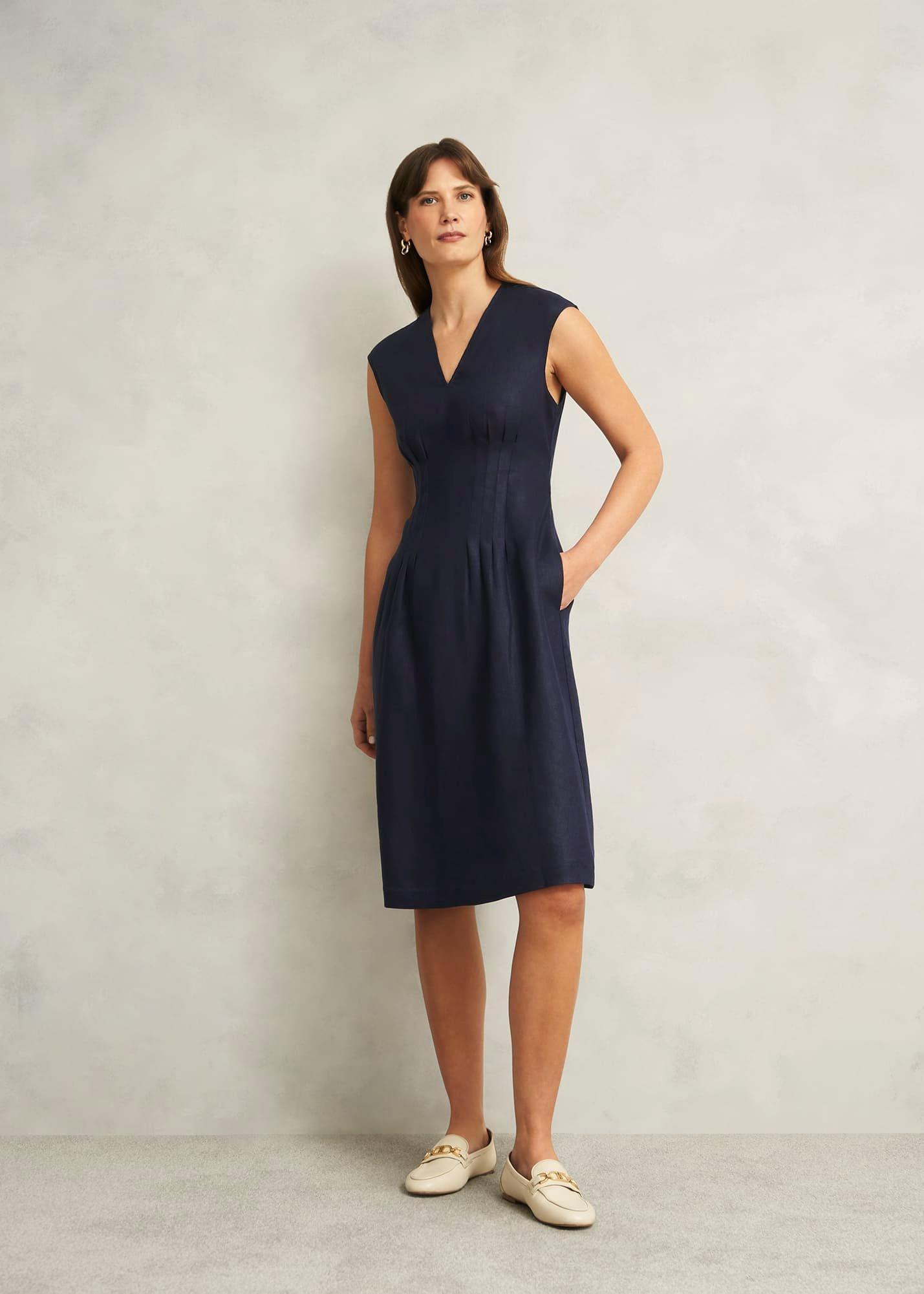 Petite Kayleigh Linen Dress, Navy, hi-res