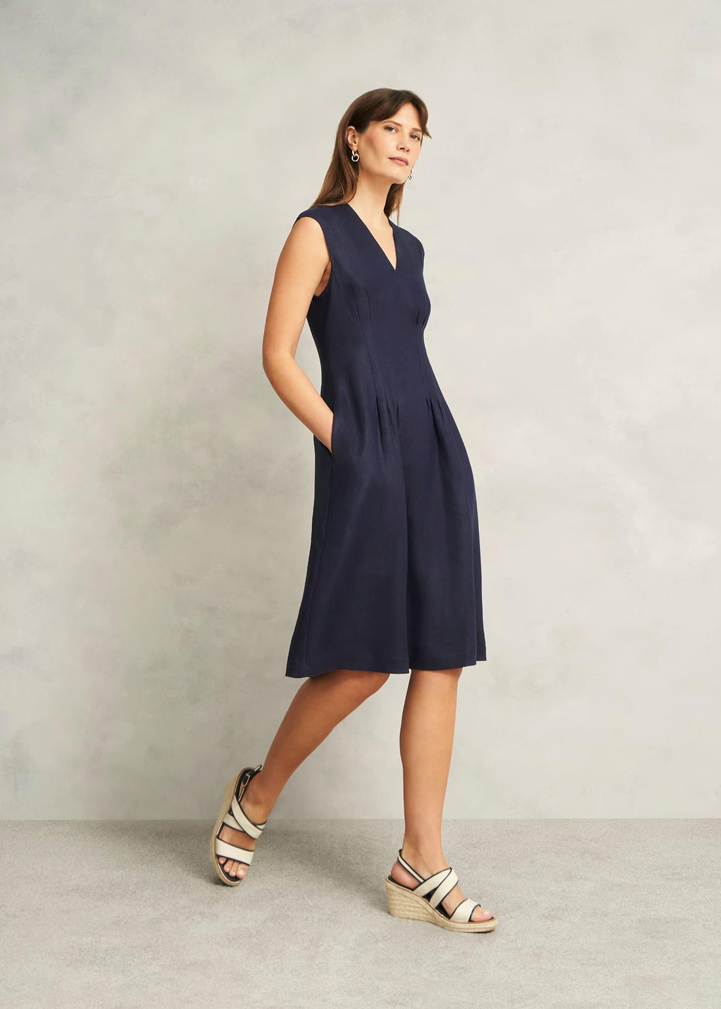 Petite Kayleigh Linen Dress, Navy, hi-res
